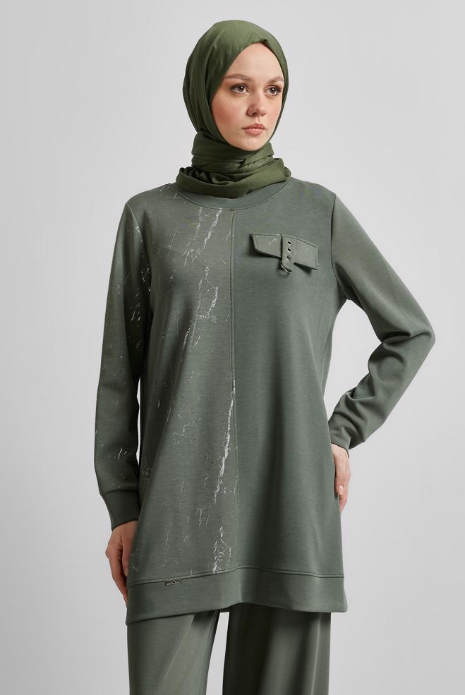 Hijab-Kleidung KHAKI TRAININGSTUNIKA MIT RUNDHALSAUSSCHNITT 45441 - ALVİNA