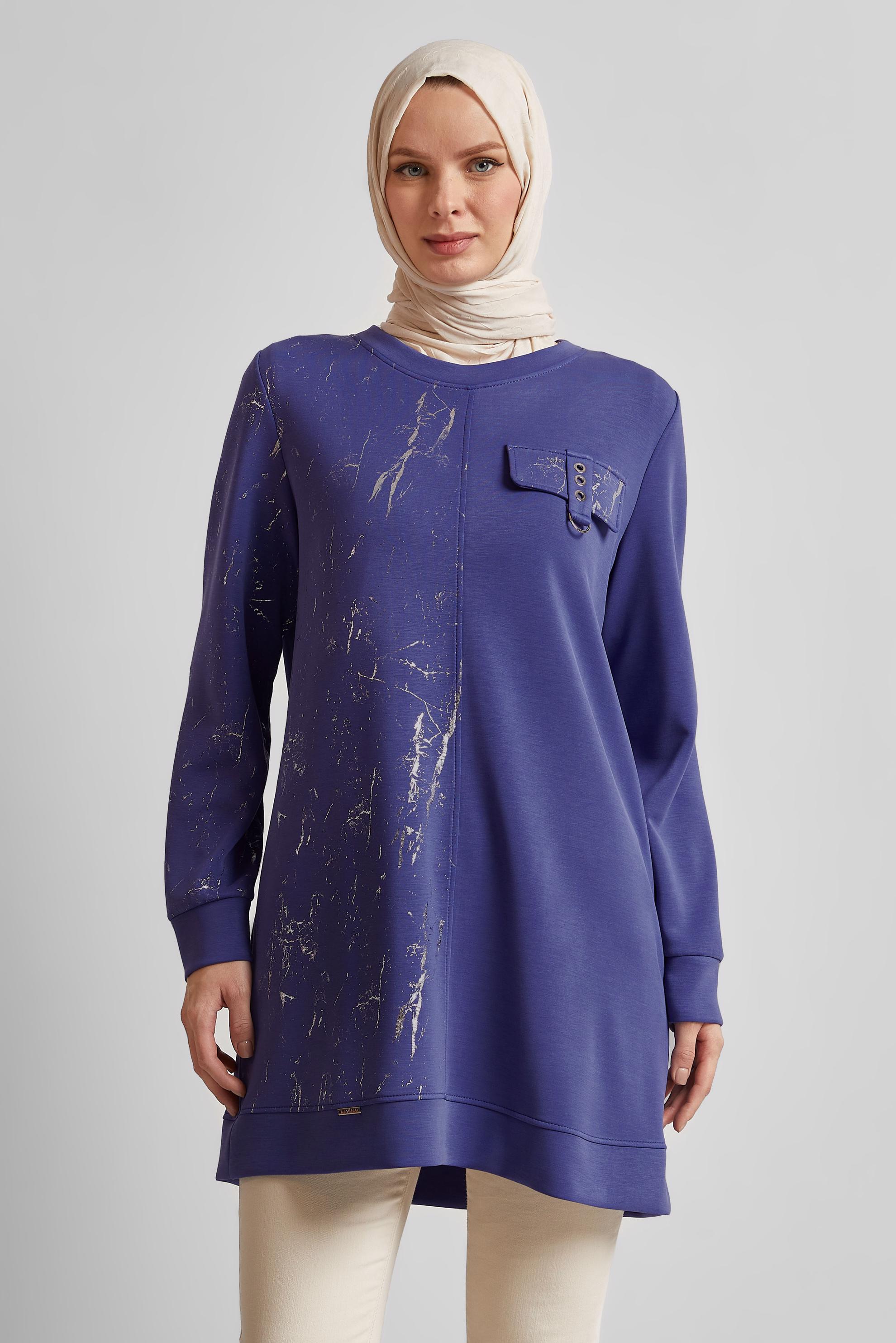 Tesettür giyim MOR BİSİKLET YAKA EŞOFMAN TUNİK 45441