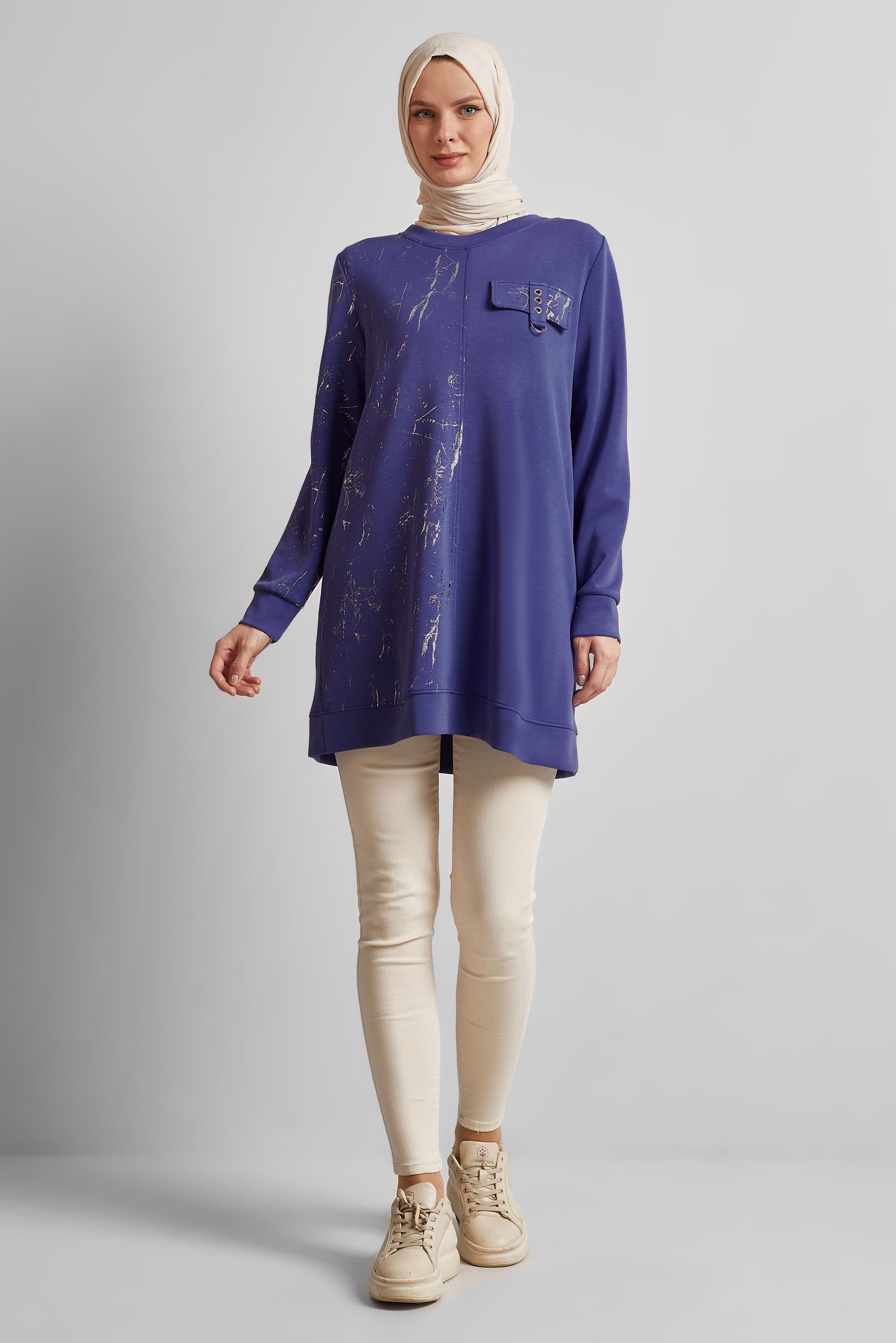 Tesettür giyim MOR BİSİKLET YAKA EŞOFMAN TUNİK 45441