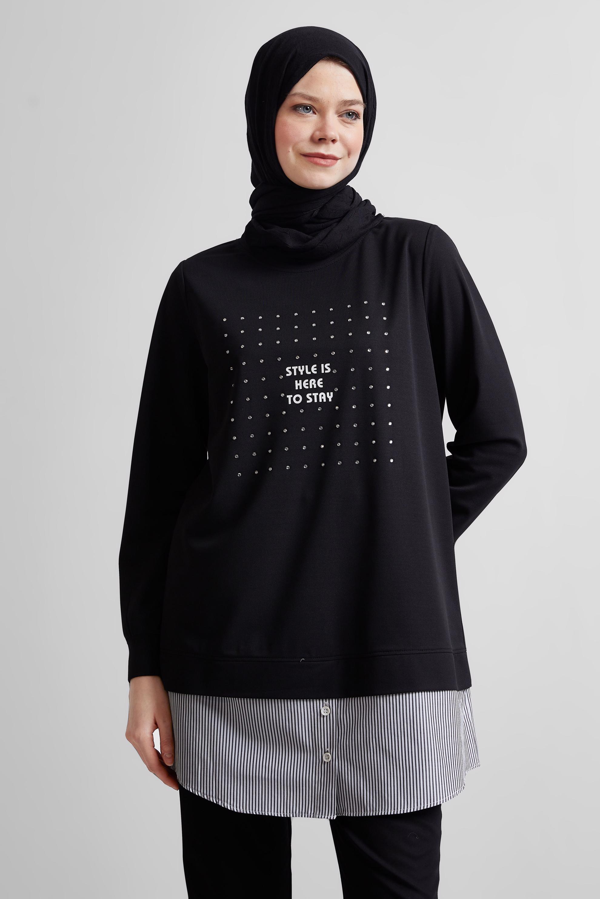 Tesettür giyim SİYAH TAŞLI EŞOFMAN TUNİK 45442