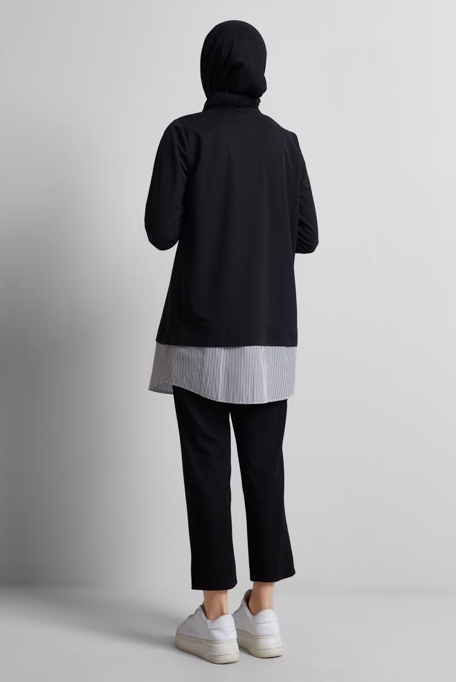 Hijab-Kleidung SCHWARZ TRAININGSANZUG-TUNIKA MIT JUWELEN 45442 - ALVİNA