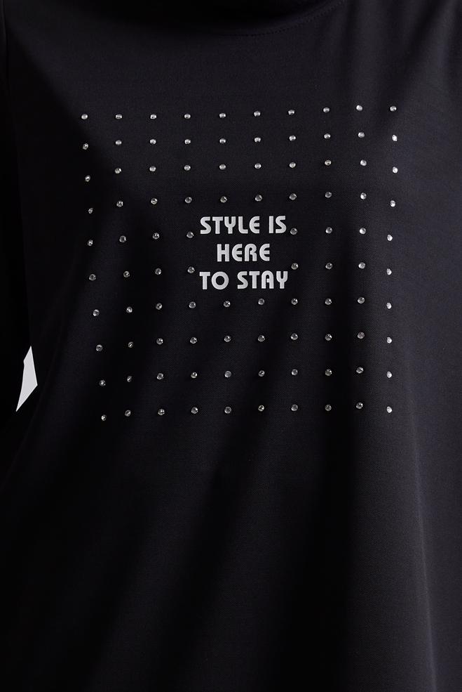 Hijab-Kleidung SCHWARZ TRAININGSANZUG-TUNIKA MIT JUWELEN 45442 - ALVİNA