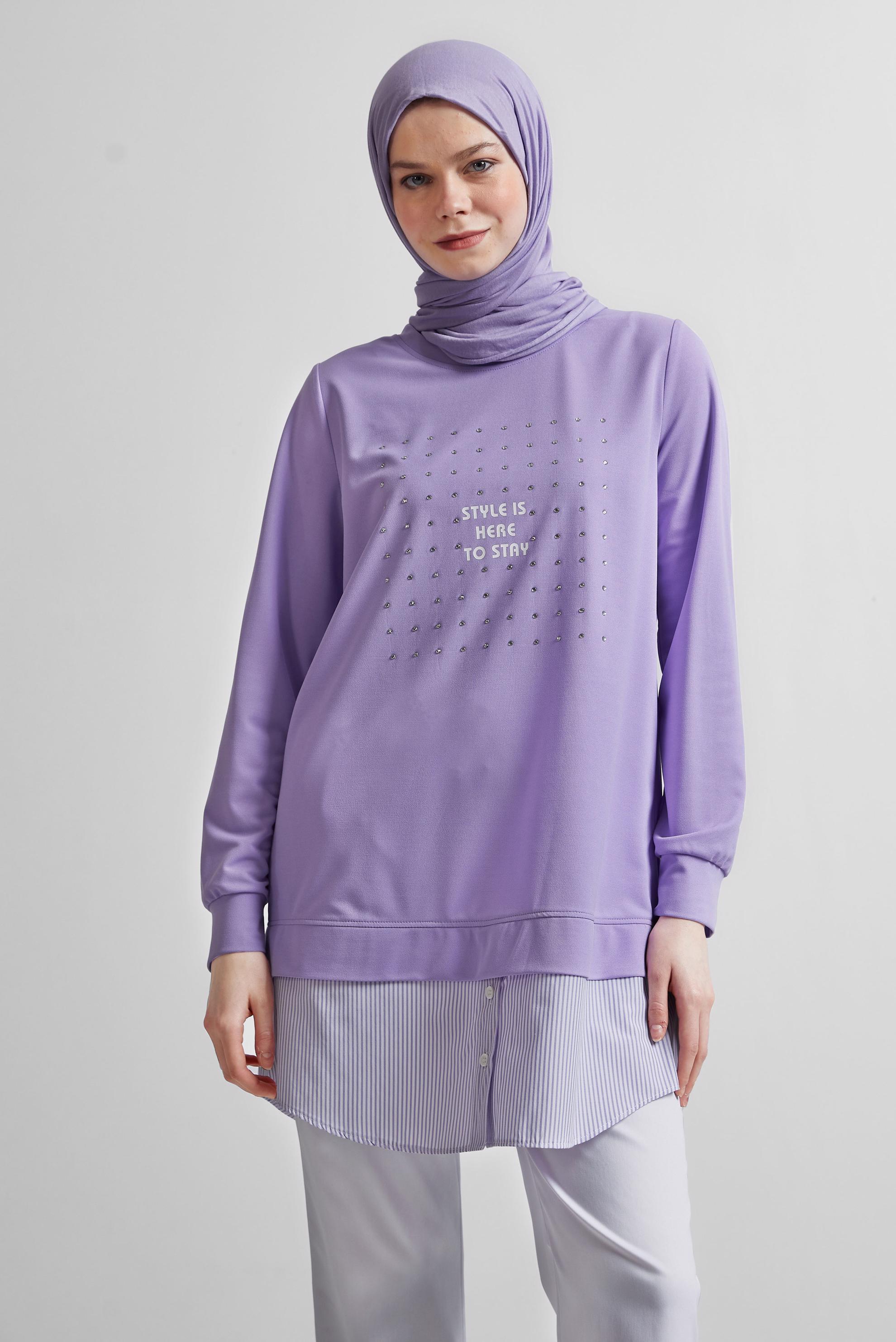 Tesettür giyim MOR TAŞLI EŞOFMAN TUNİK 45442
