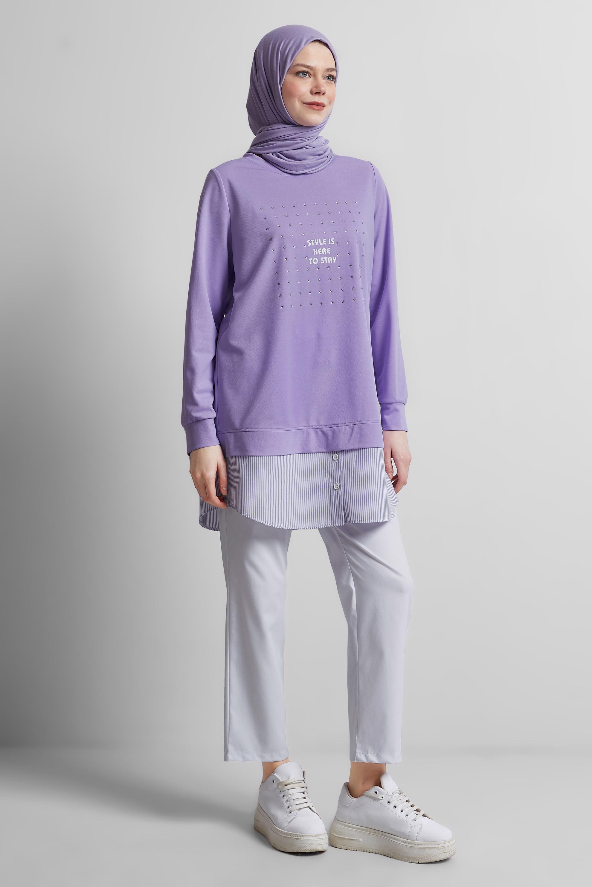 Tesettür giyim MOR TAŞLI EŞOFMAN TUNİK 45442