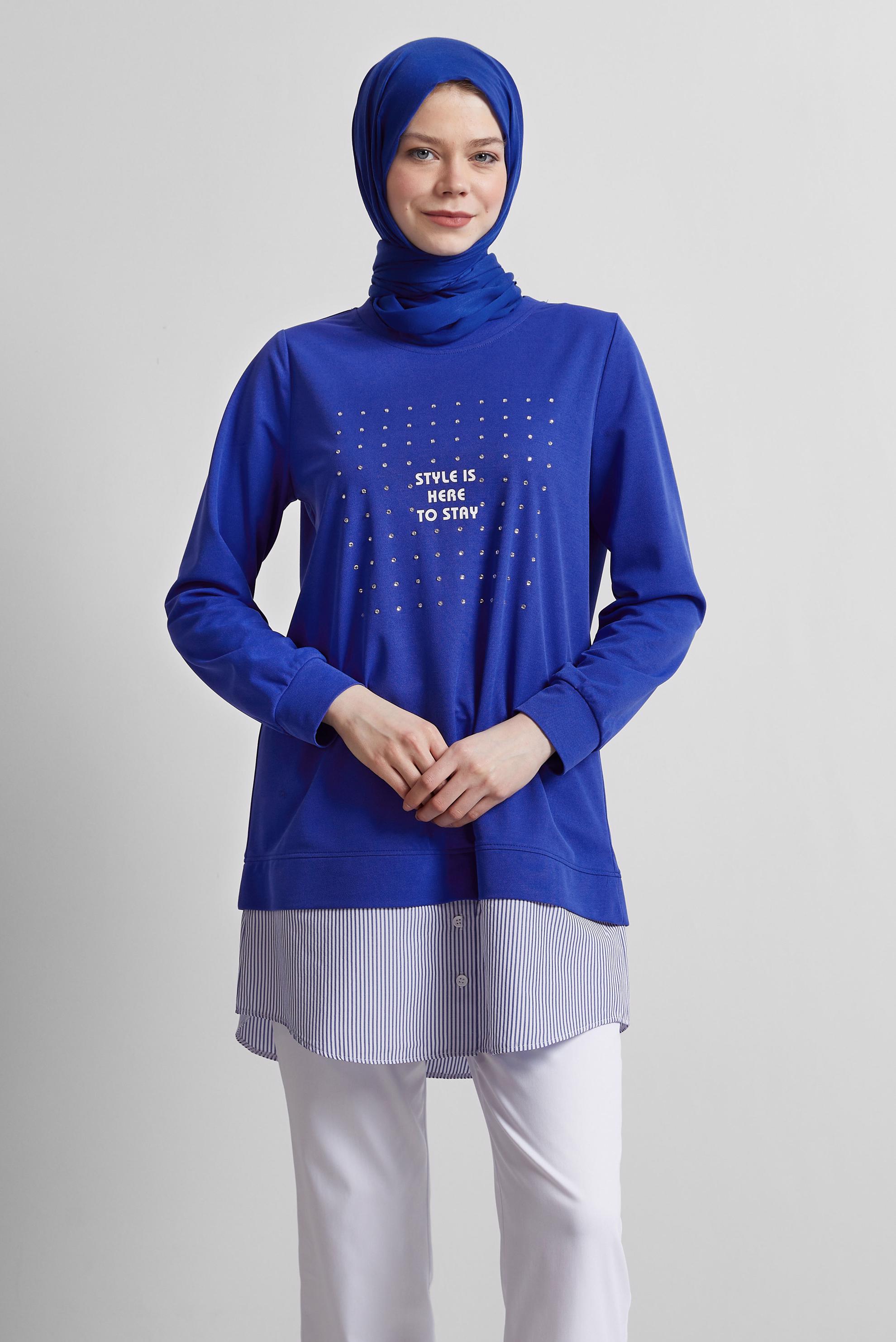 Tesettür giyim LACİVERT TAŞLI EŞOFMAN TUNİK 45442