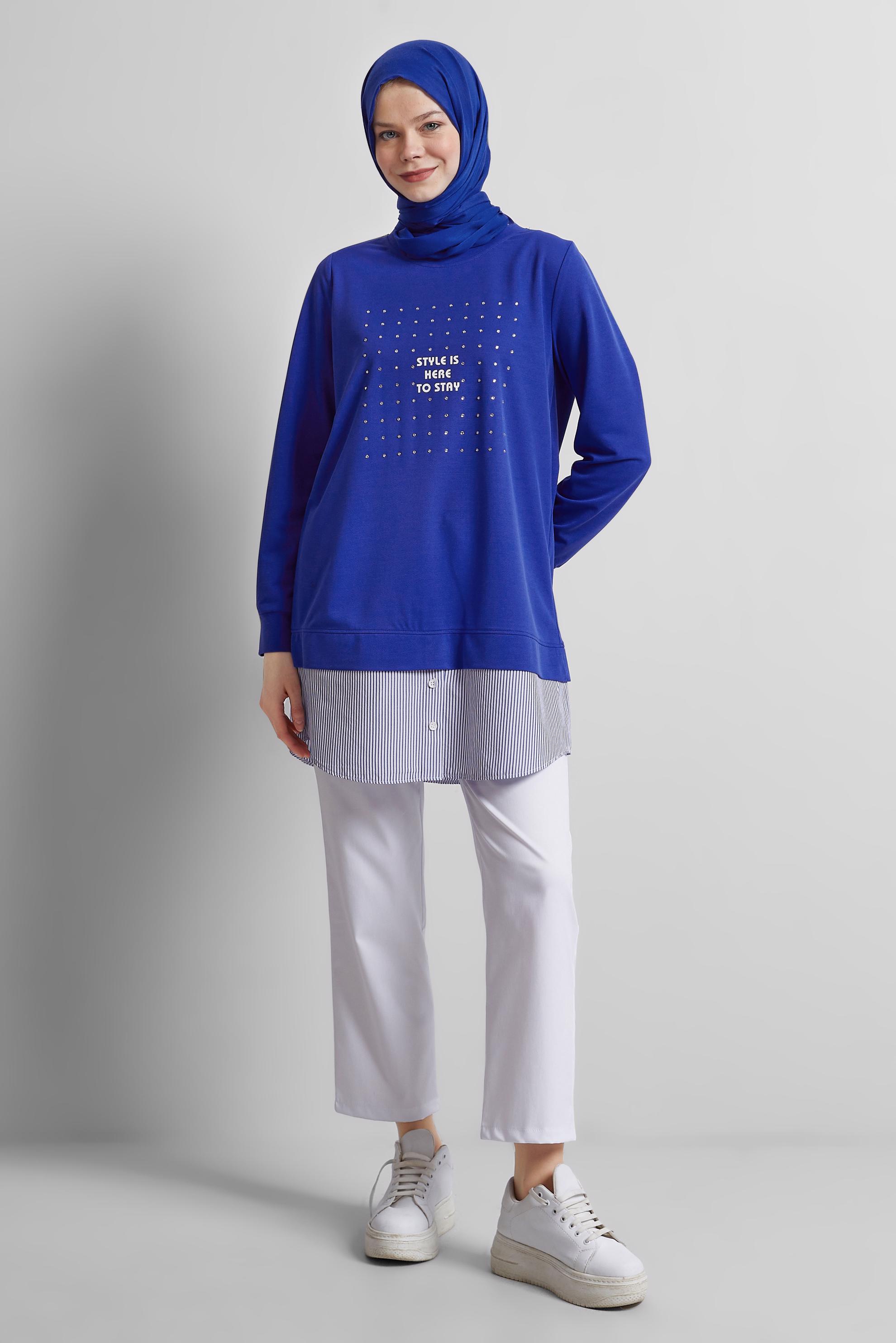 Tesettür giyim LACİVERT TAŞLI EŞOFMAN TUNİK 45442