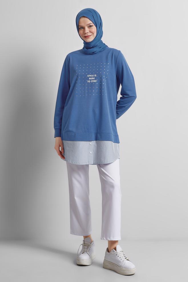 Vêtements hijab BLEU 45442 8537 EŞOFMAN TUNİK 38-44 TEK 40 - ALVİNA