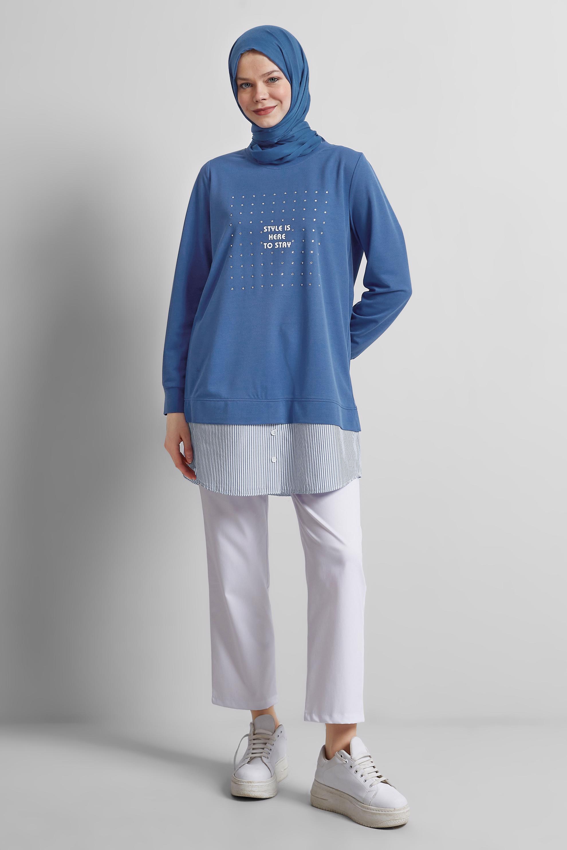Vêtements hijab BLEU TUNIQUE DE SURVÊTEMENT AVEC BIJOU 45442