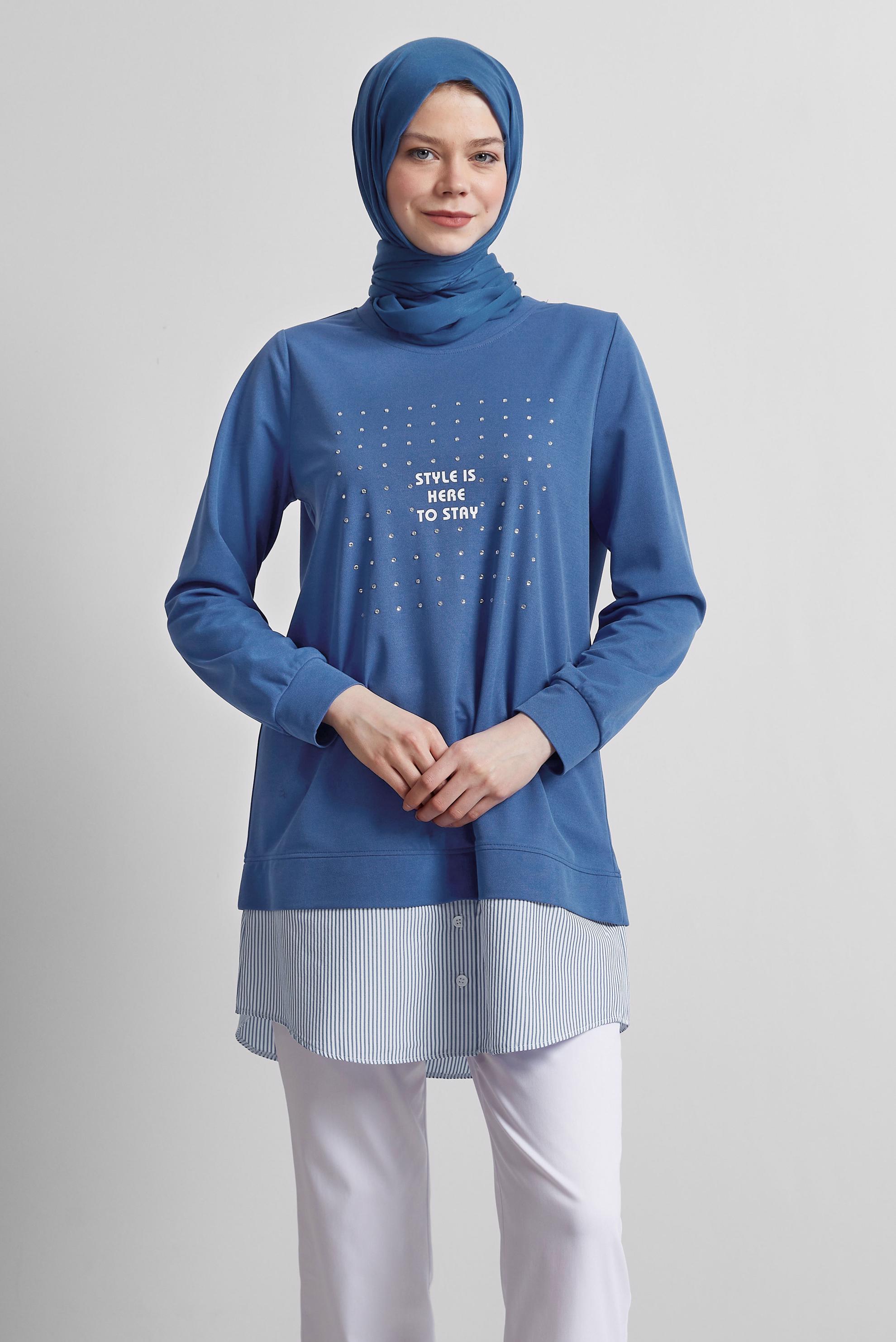 Vêtements hijab BLEU TUNIQUE DE SURVÊTEMENT AVEC BIJOU 45442