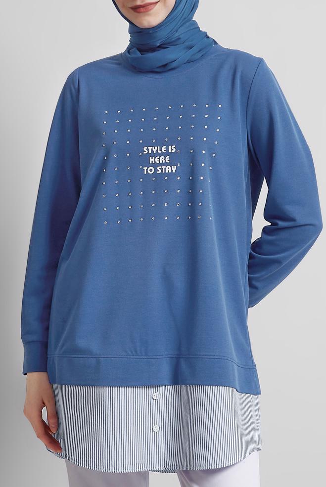 Vêtements hijab BLEU 45442 8537 EŞOFMAN TUNİK 38-44 TEK 40 - ALVİNA