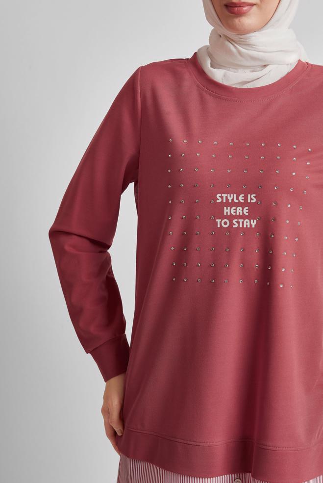 Hijab-Kleidung ROSA TRAININGSANZUG-TUNIKA MIT JUWELEN 45442 - ALVİNA