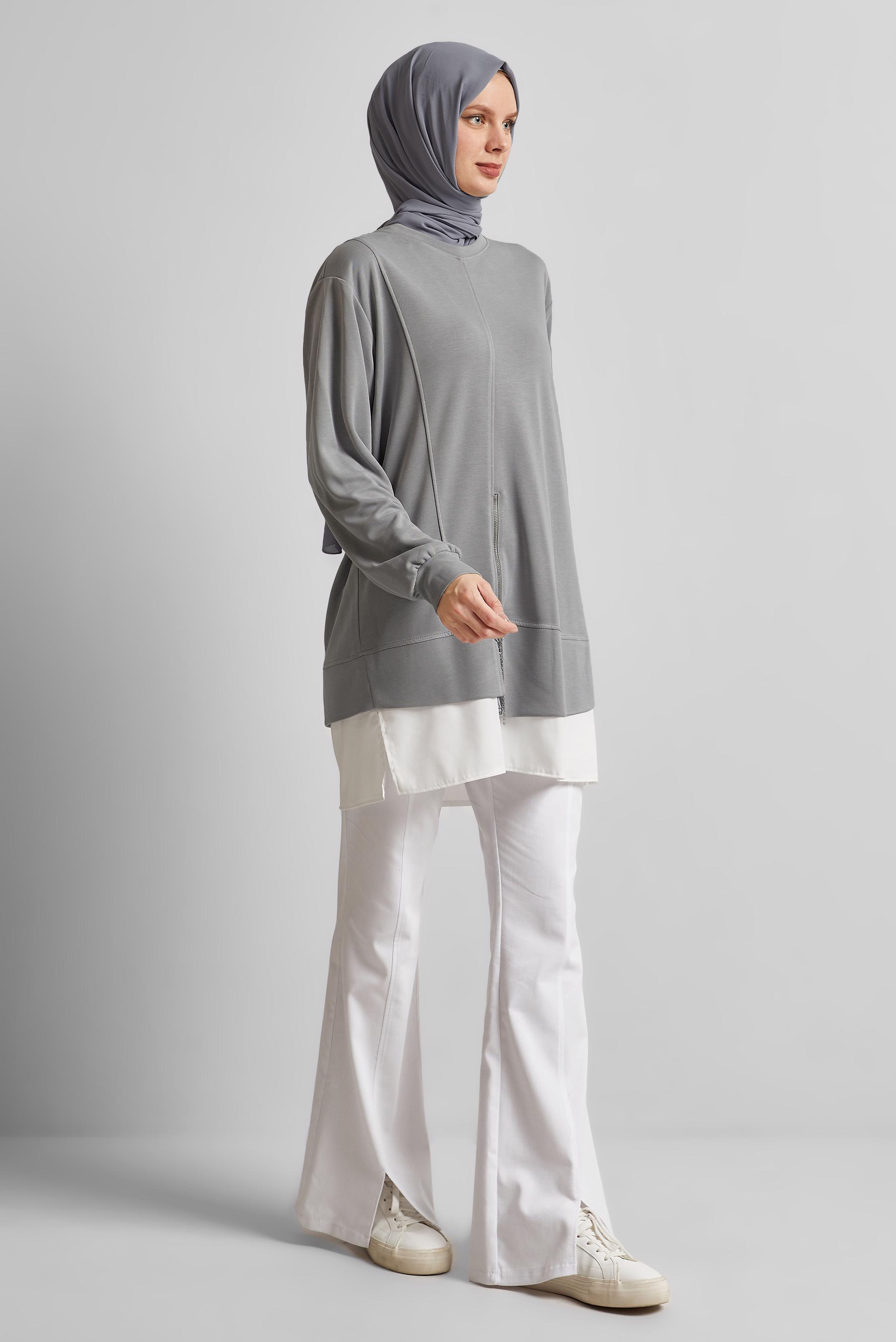 Tesettür giyim GRİ BİSİKLET YAKA EŞOFMAN TUNİK 45461