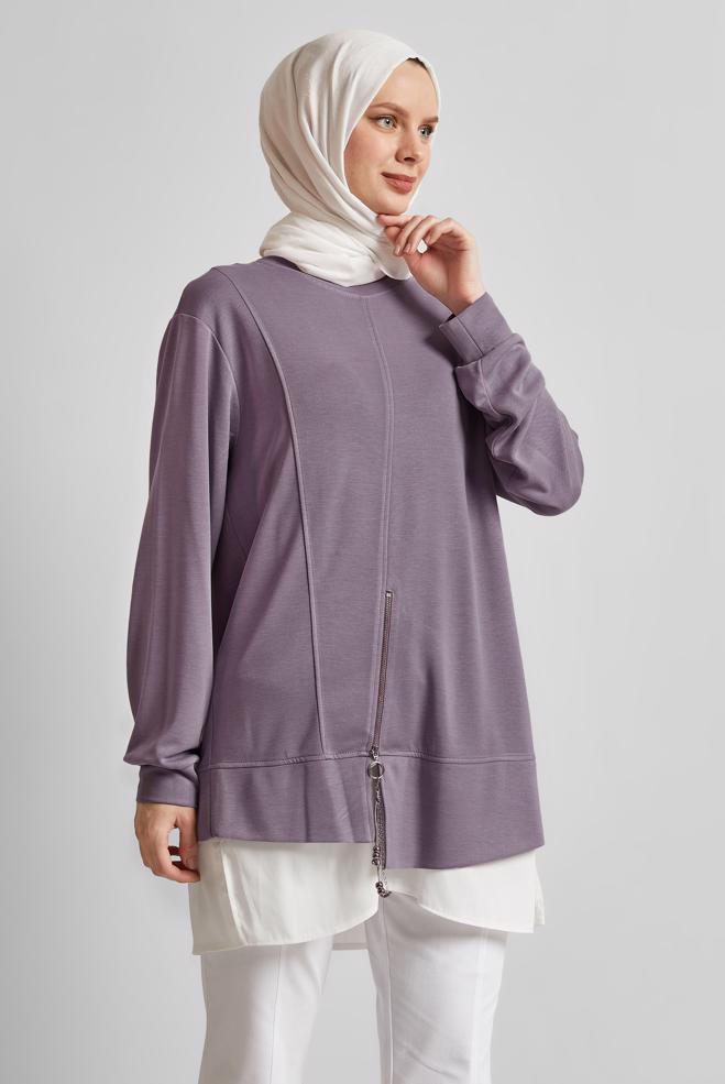 Hijab-Kleidung LILA TRAININGSTUNIKA MIT RUNDHALSAUSSCHNITT 45461 - ALVİNA