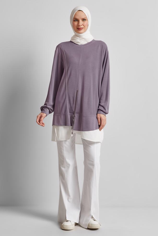 Hijab-Kleidung LILA TRAININGSTUNIKA MIT RUNDHALSAUSSCHNITT 45461 - ALVİNA
