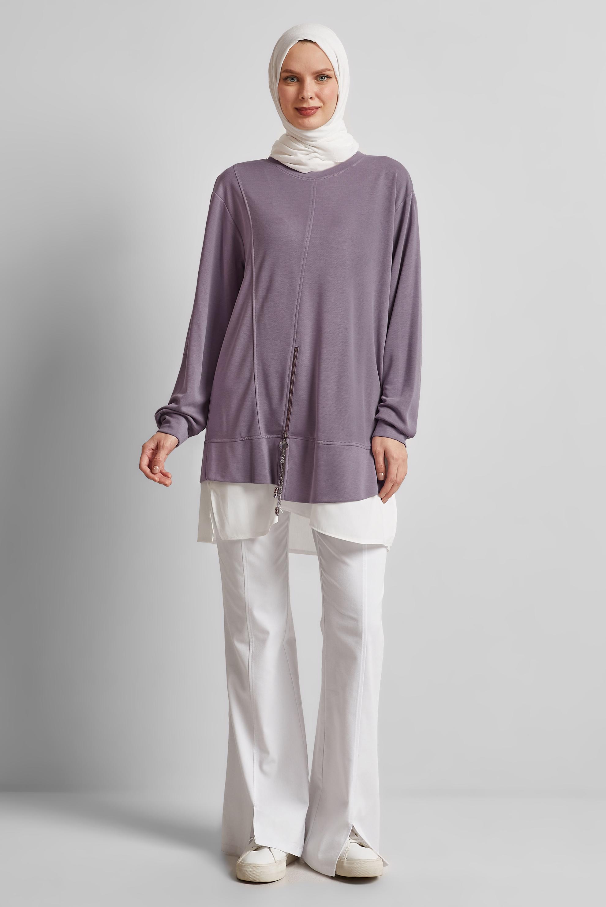 Tesettür giyim MOR BİSİKLET YAKA EŞOFMAN TUNİK 45461