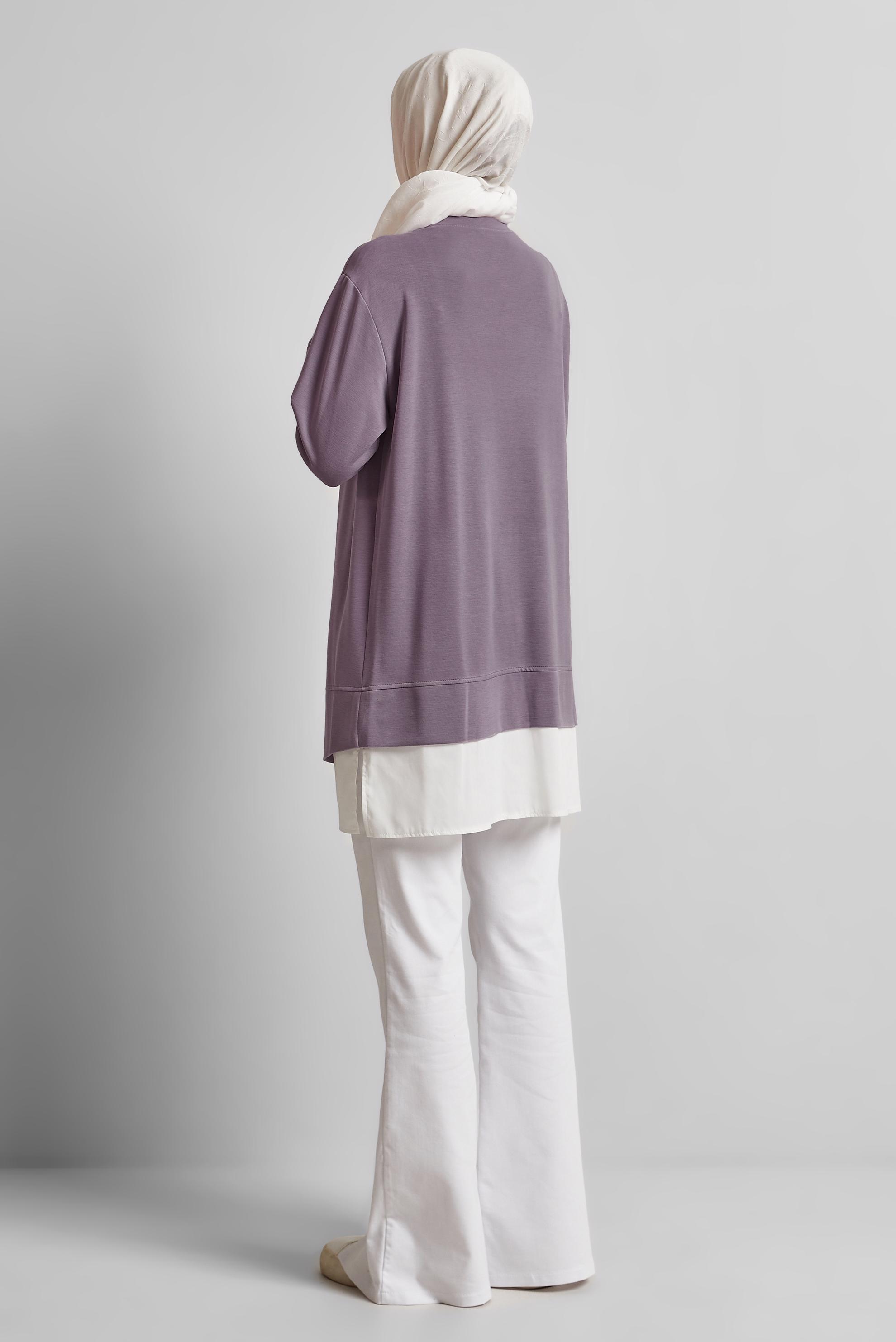 Tesettür giyim MOR BİSİKLET YAKA EŞOFMAN TUNİK 45461