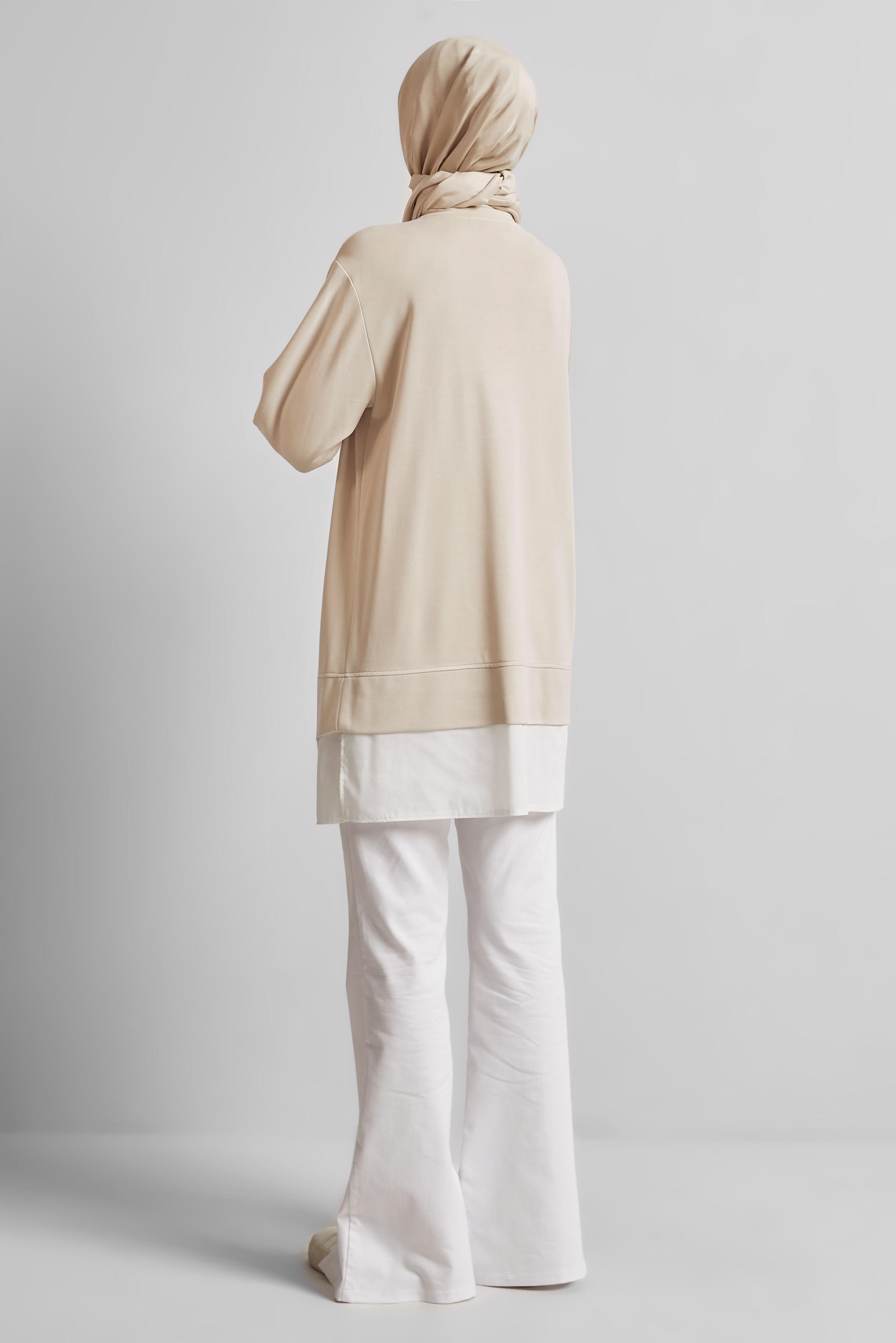 Tesettür giyim BEJ BİSİKLET YAKA EŞOFMAN TUNİK 45461