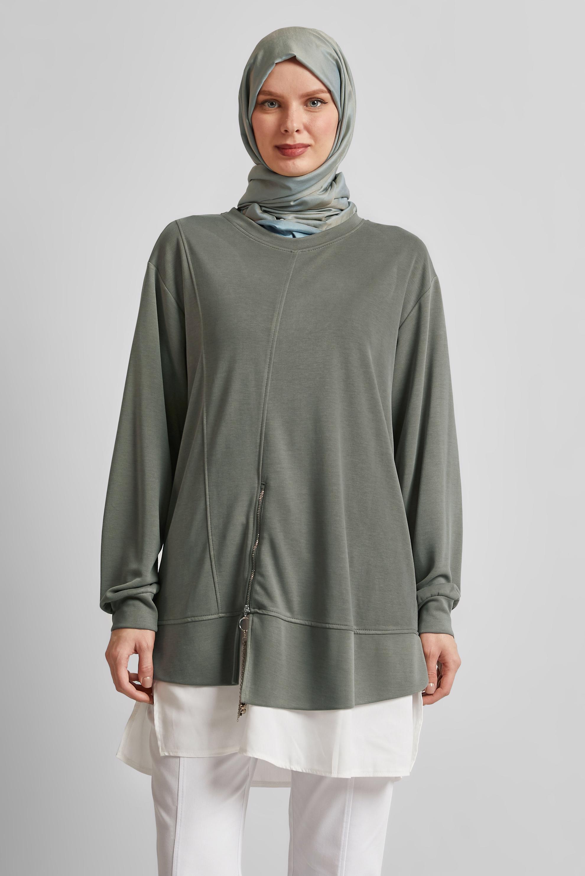 Tesettür giyim HAKİ BİSİKLET YAKA EŞOFMAN TUNİK 45461