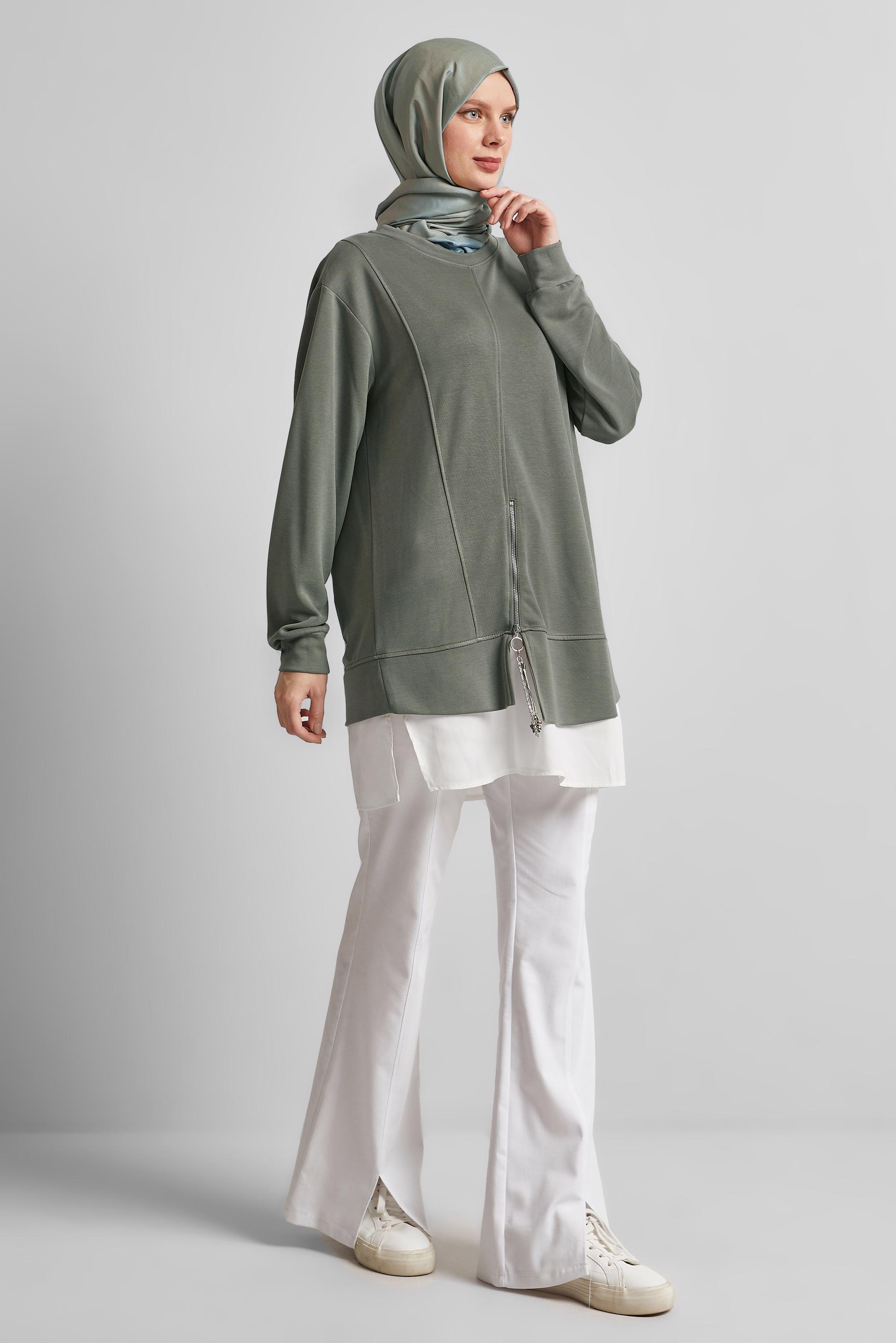 Tesettür giyim HAKİ BİSİKLET YAKA EŞOFMAN TUNİK 45461