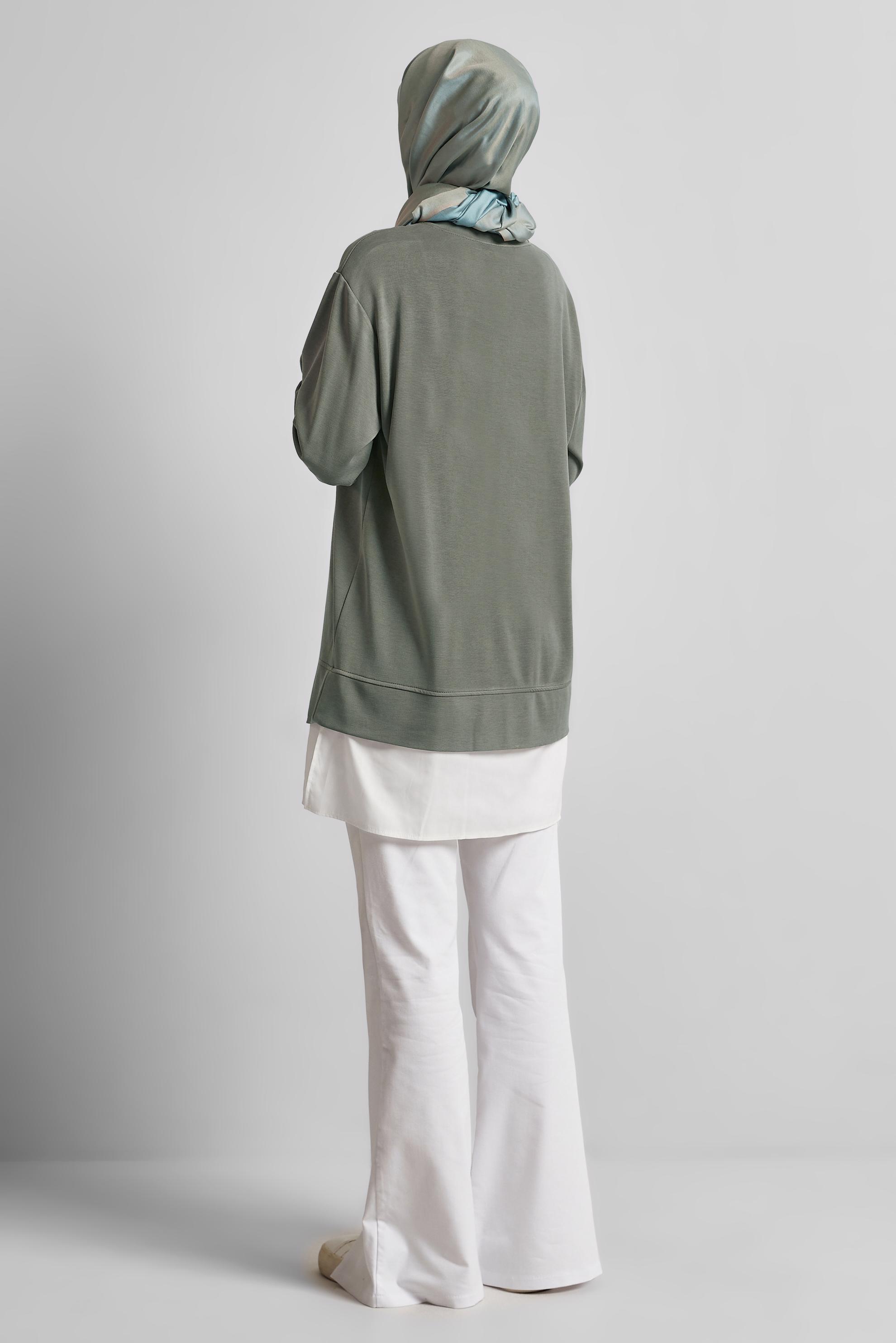 Tesettür giyim HAKİ BİSİKLET YAKA EŞOFMAN TUNİK 45461