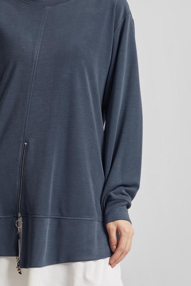 Hijab-Kleidung GRAU TRAININGSTUNIKA MIT RUNDHALSAUSSCHNITT 45461 - ALVİNA