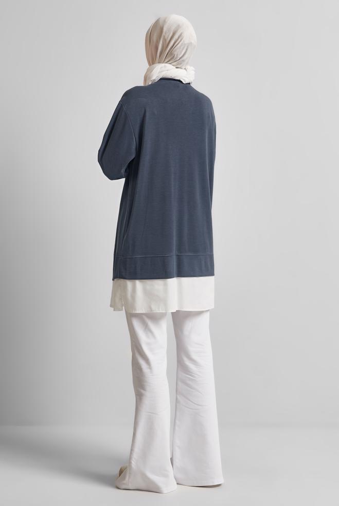 Hijab-Kleidung GRAU TRAININGSTUNIKA MIT RUNDHALSAUSSCHNITT 45461 - ALVİNA