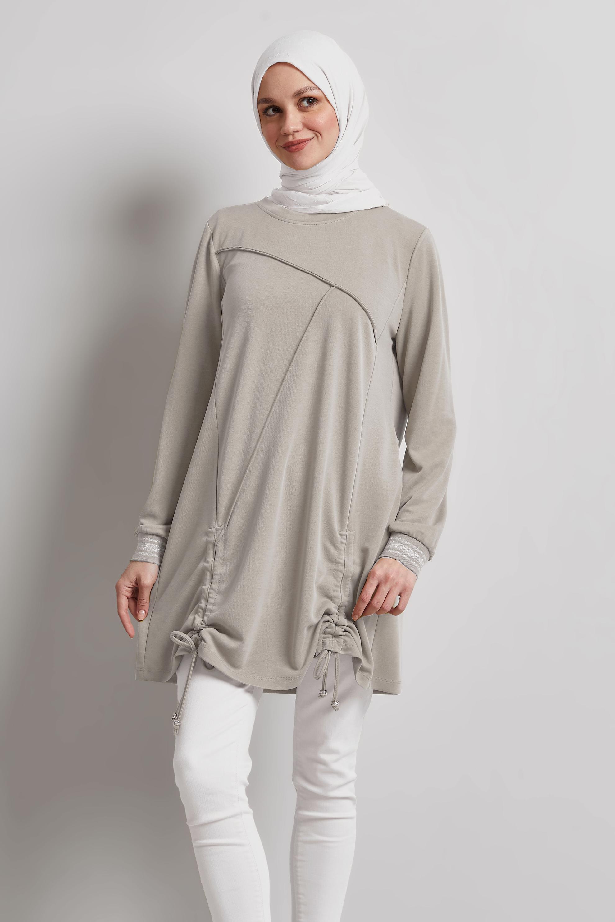 Vêtements hijab BEIGE TUNIQUE DE SURVÊTEMENT SMOCKÉE 45462