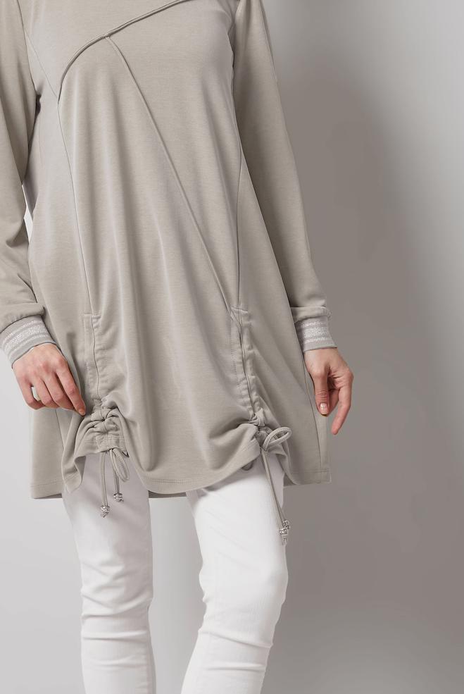 Vêtements hijab BEIGE TUNIQUE DE SURVÊTEMENT SMOCKÉE 45462 - ALVİNA