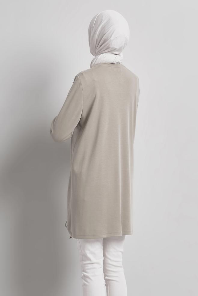 Vêtements hijab BEIGE TUNIQUE DE SURVÊTEMENT SMOCKÉE 45462 - ALVİNA