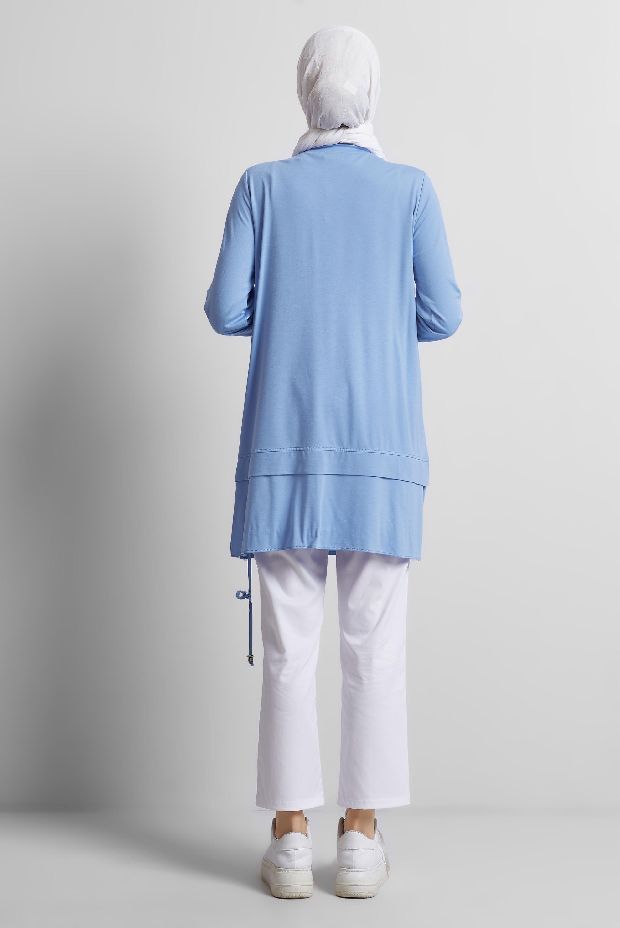 Tesettür giyim MAVİ BÜZGÜ DETAYLI EŞOFMAN TUNİK 45463