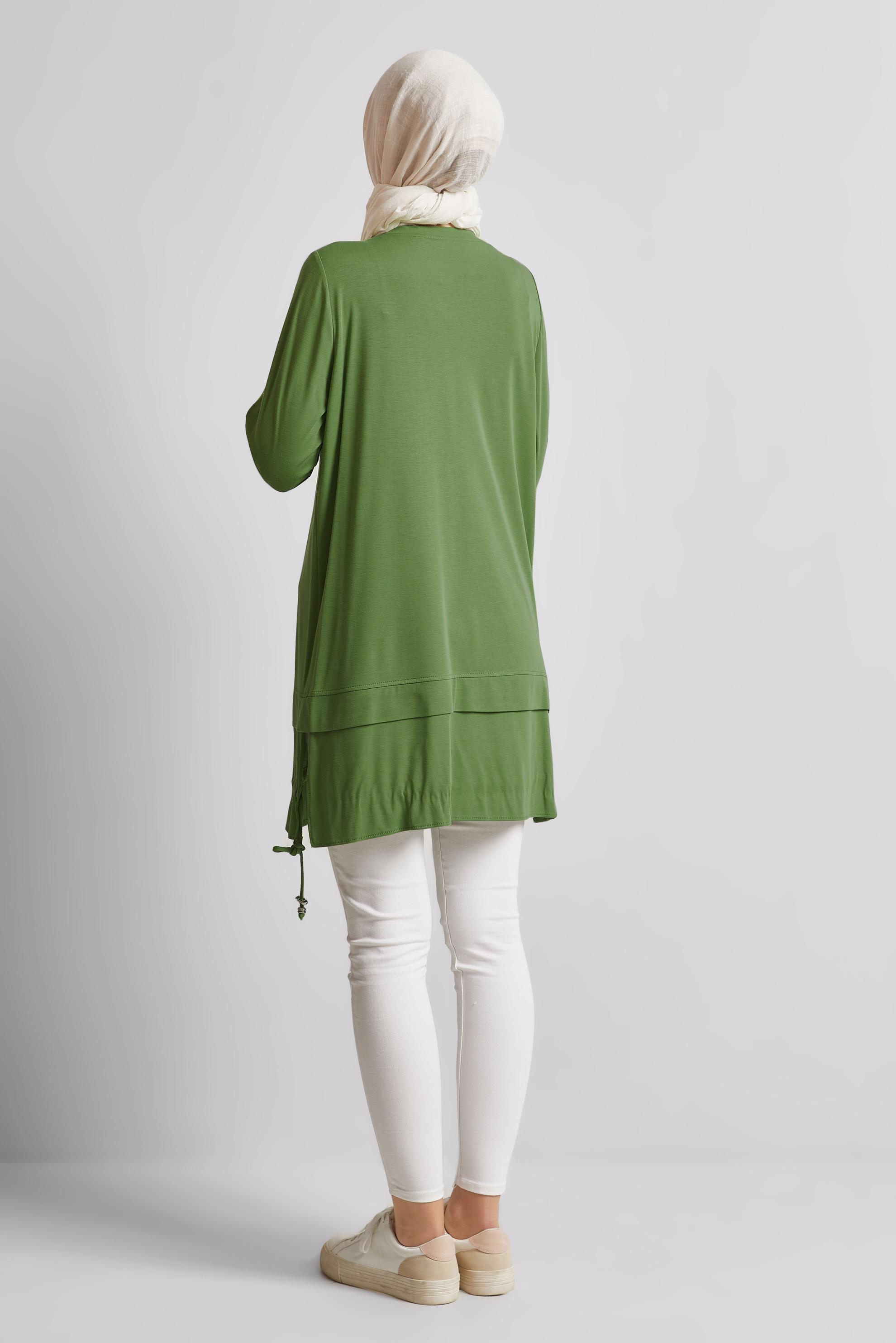 Tesettür giyim YEŞİL BÜZGÜ DETAYLI EŞOFMAN TUNİK 45463