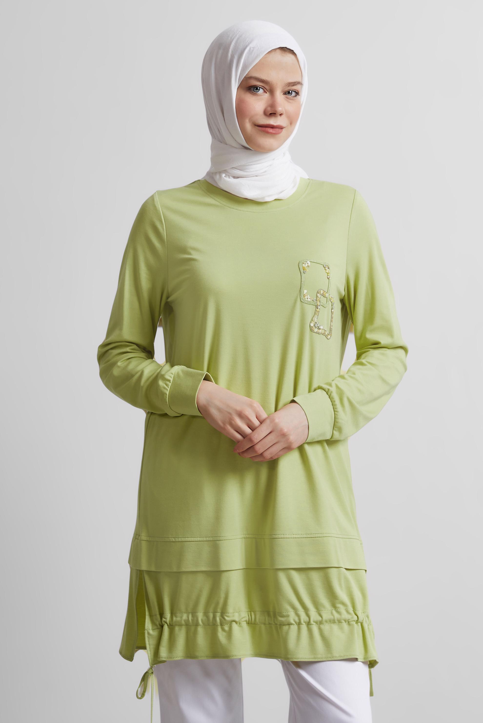 Tesettür giyim SARI BÜZGÜ DETAYLI EŞOFMAN TUNİK 45463