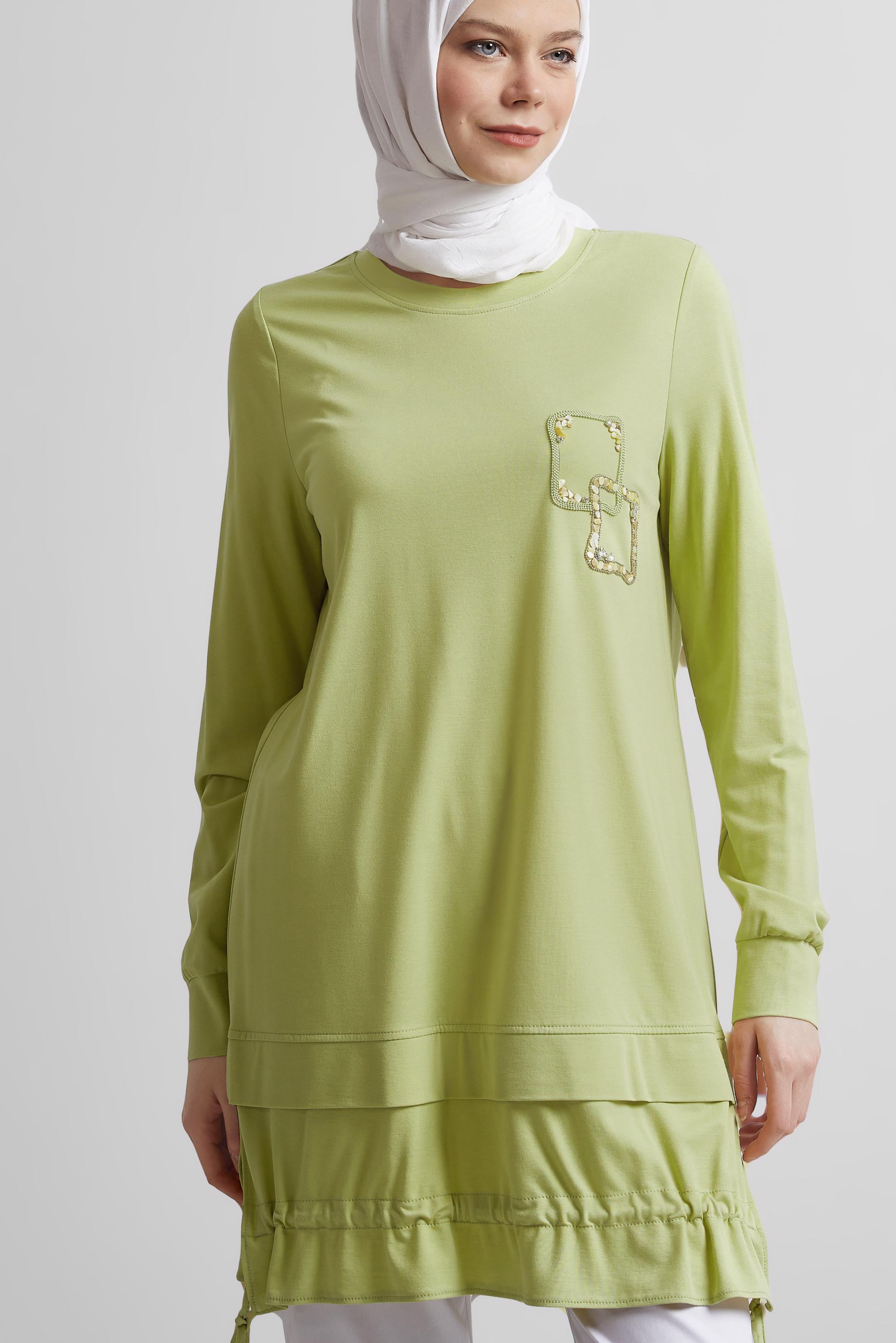 Tesettür giyim SARI BÜZGÜ DETAYLI EŞOFMAN TUNİK 45463