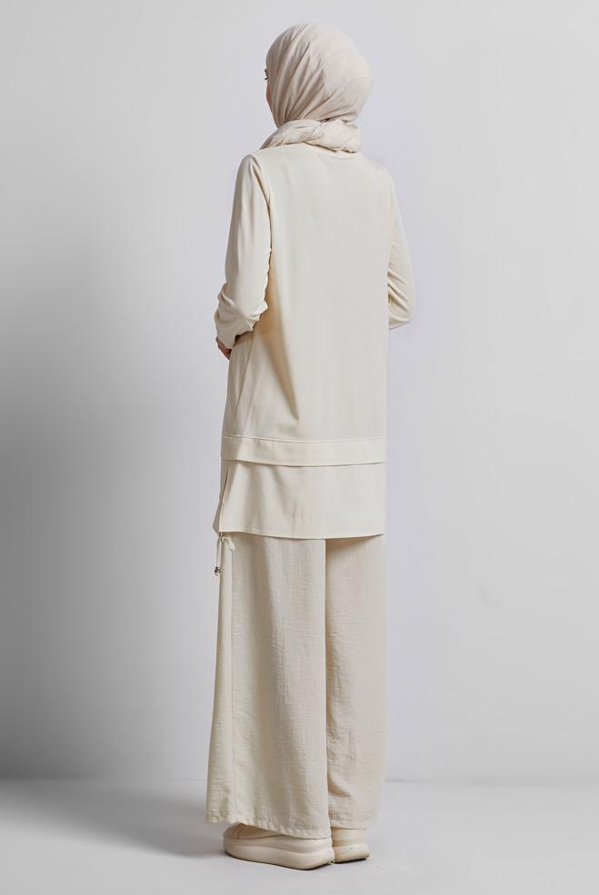 Hijab-Kleidung ECRU GESMOKTE TRAININGSANZUG-TUNIKA 45463 - ALVİNA