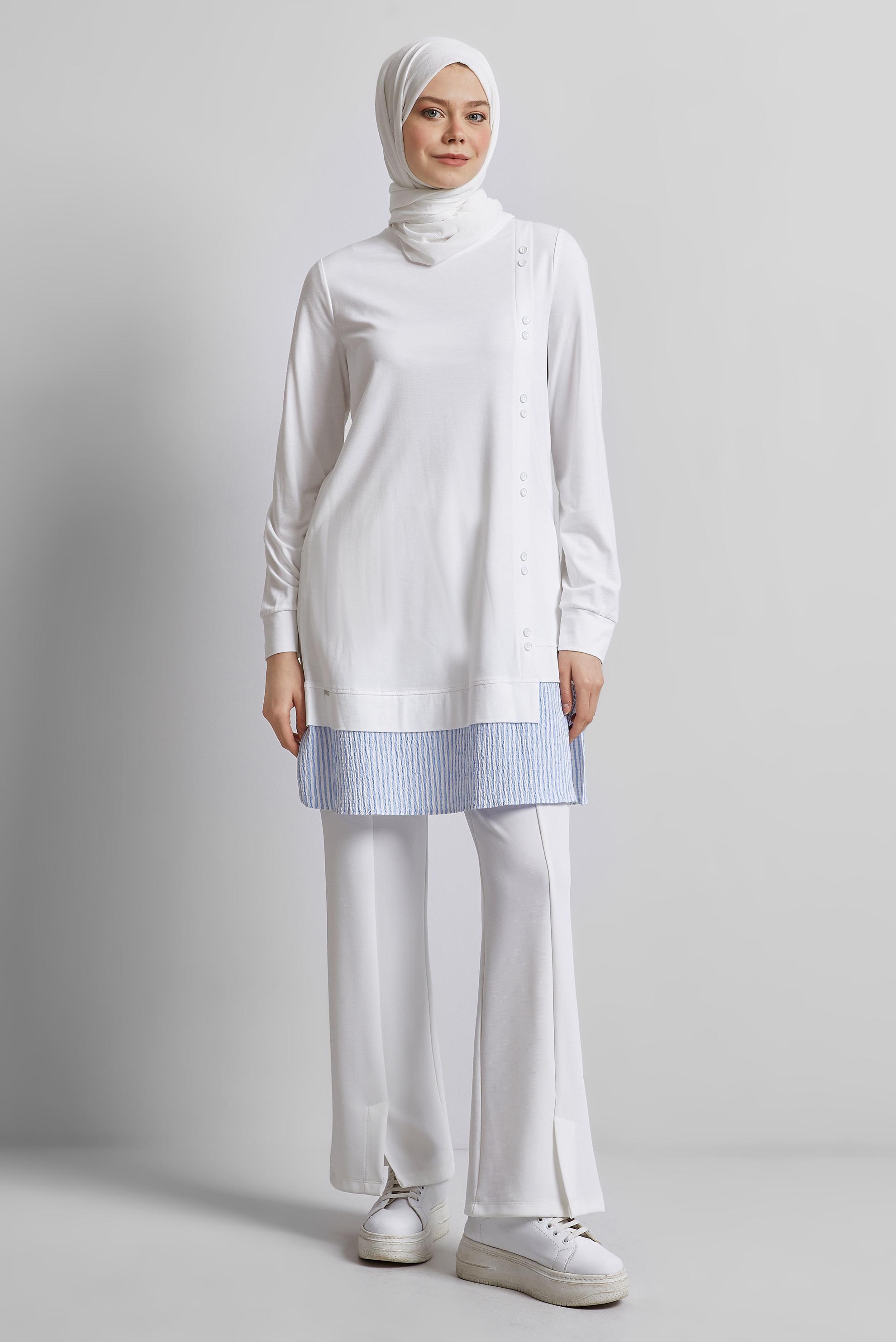 Tesettür giyim BEYAZ GARNİLİ EŞOFMAN TUNİK 45464