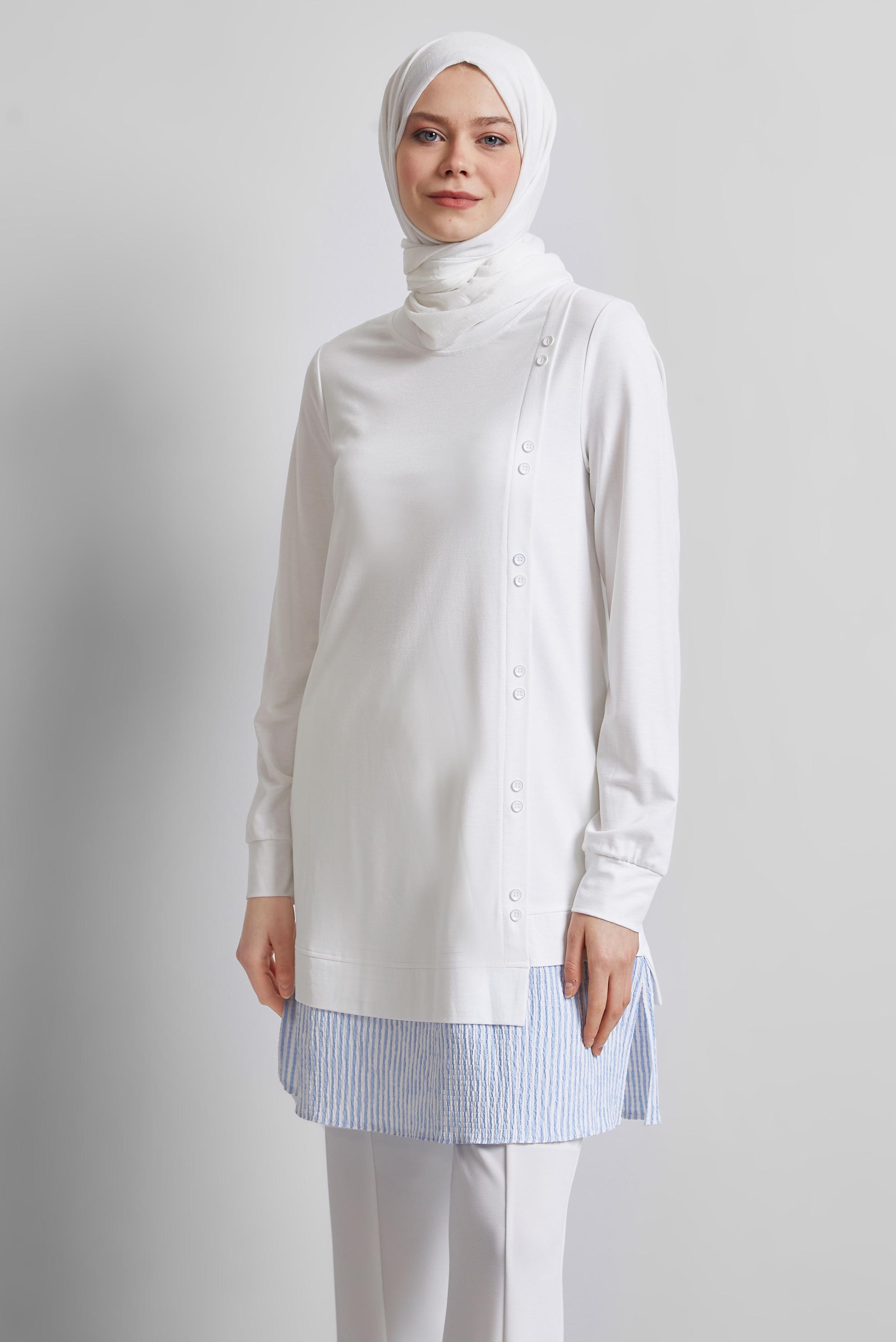 Tesettür giyim BEYAZ GARNİLİ EŞOFMAN TUNİK 45464