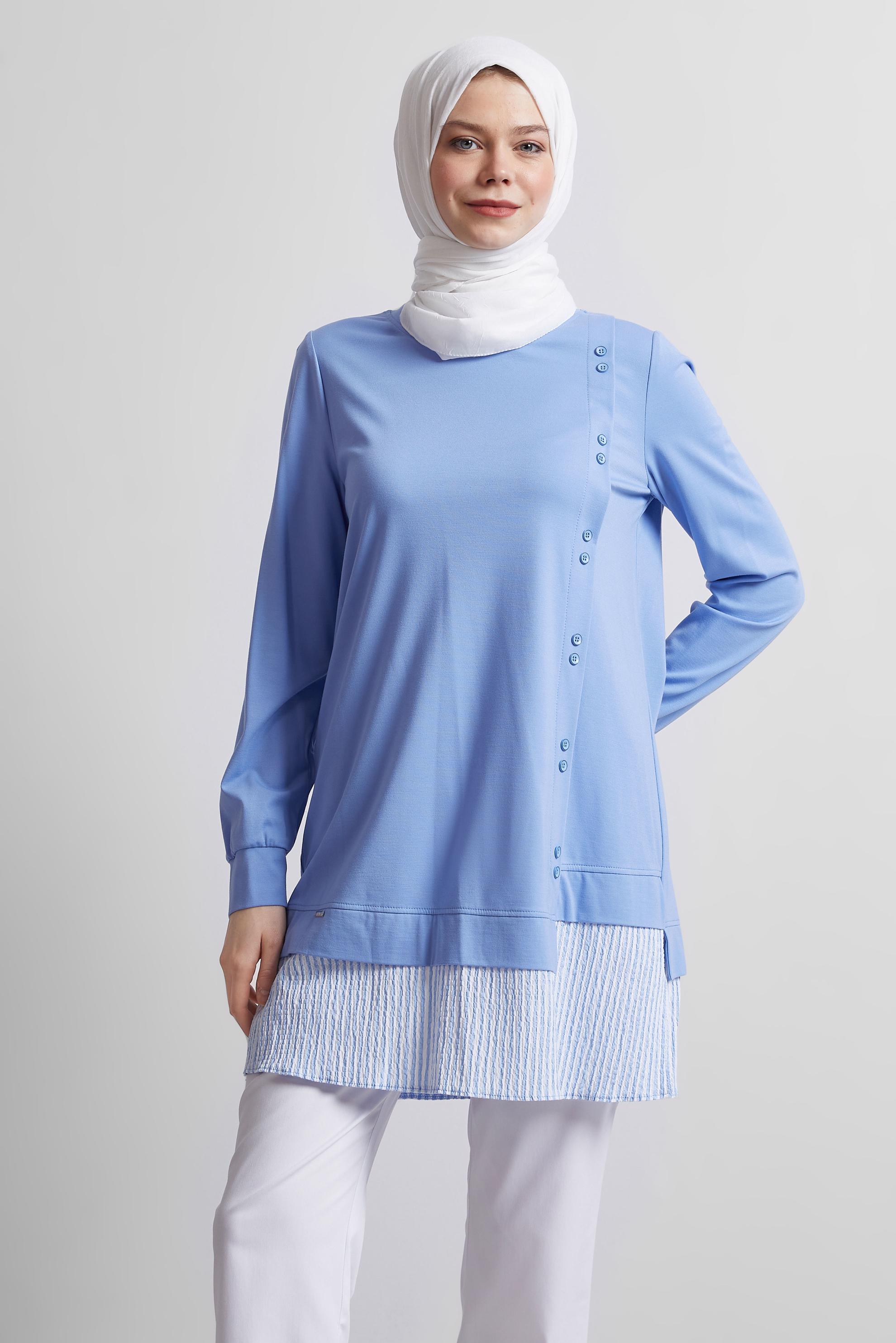 Tesettür giyim MAVİ GARNİLİ EŞOFMAN TUNİK 45464