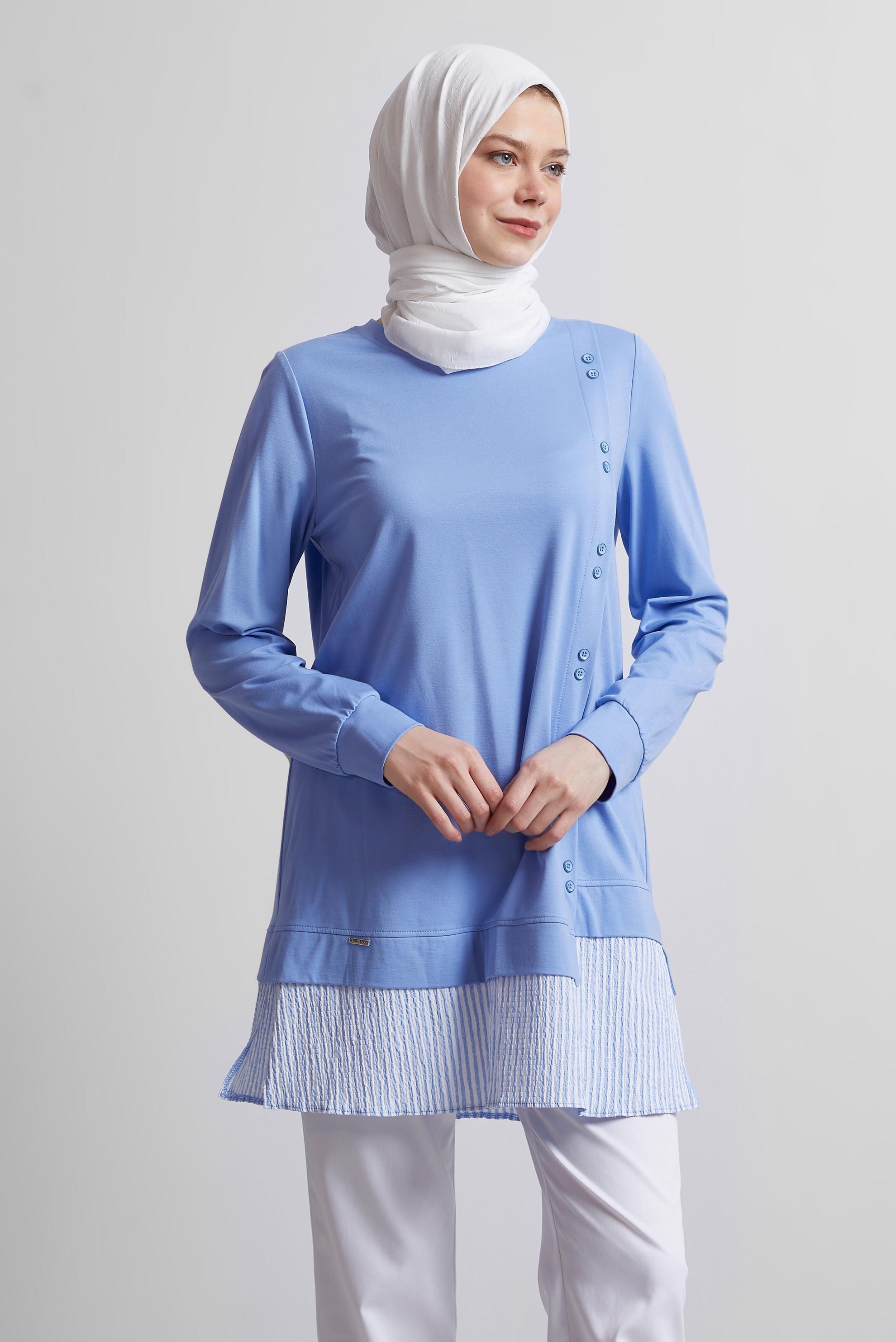 Tesettür giyim MAVİ GARNİLİ EŞOFMAN TUNİK 45464