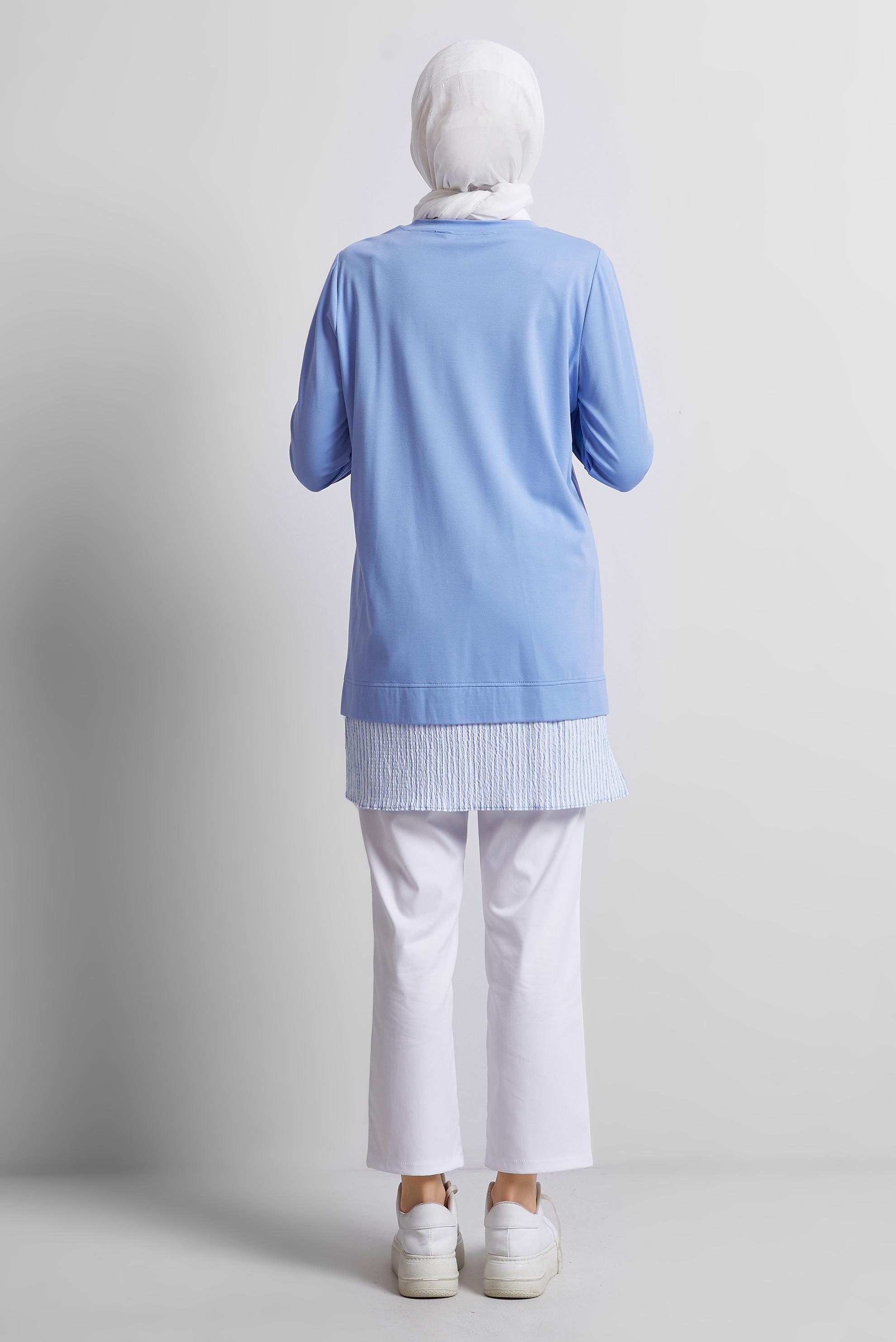 Tesettür giyim MAVİ GARNİLİ EŞOFMAN TUNİK 45464