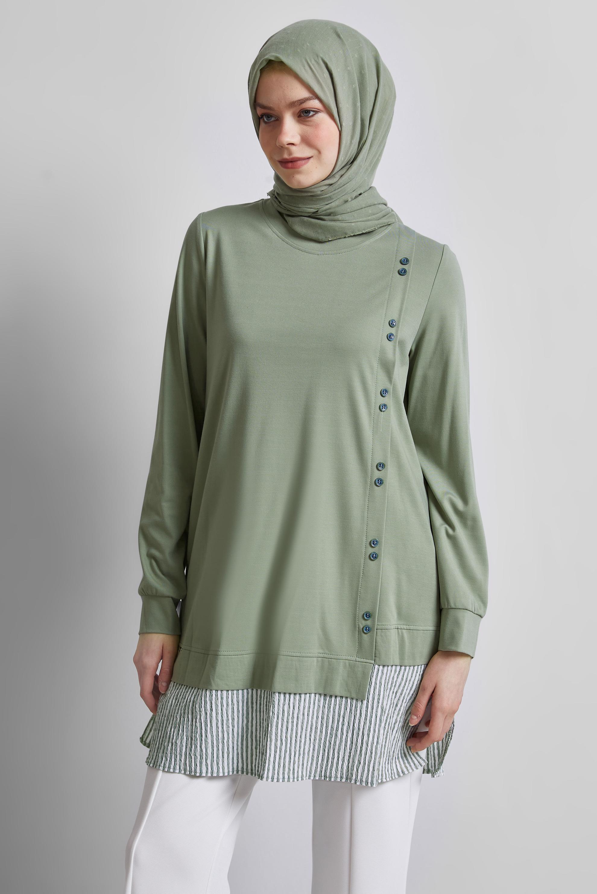 Tesettür giyim YEŞİL GARNİLİ EŞOFMAN TUNİK 45464