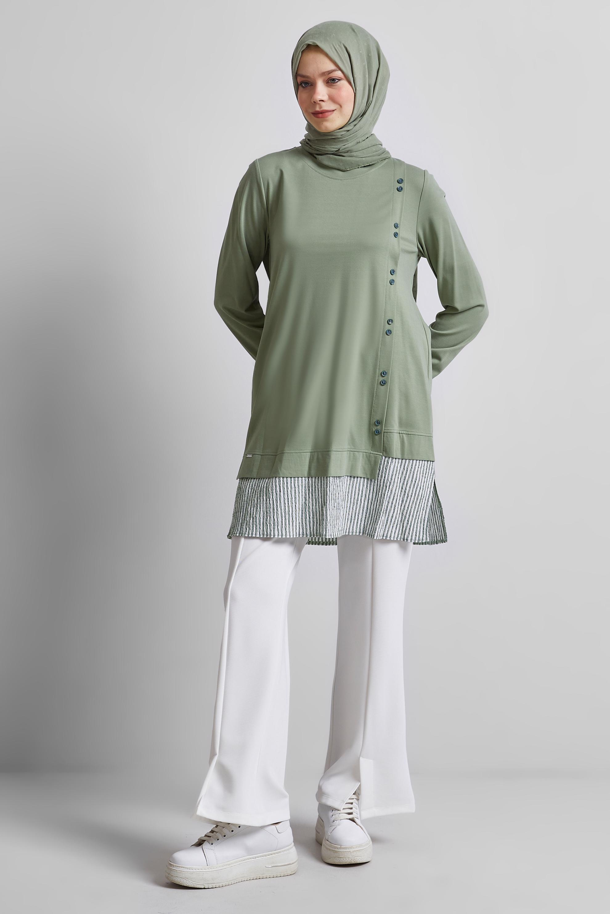 Tesettür giyim YEŞİL GARNİLİ EŞOFMAN TUNİK 45464