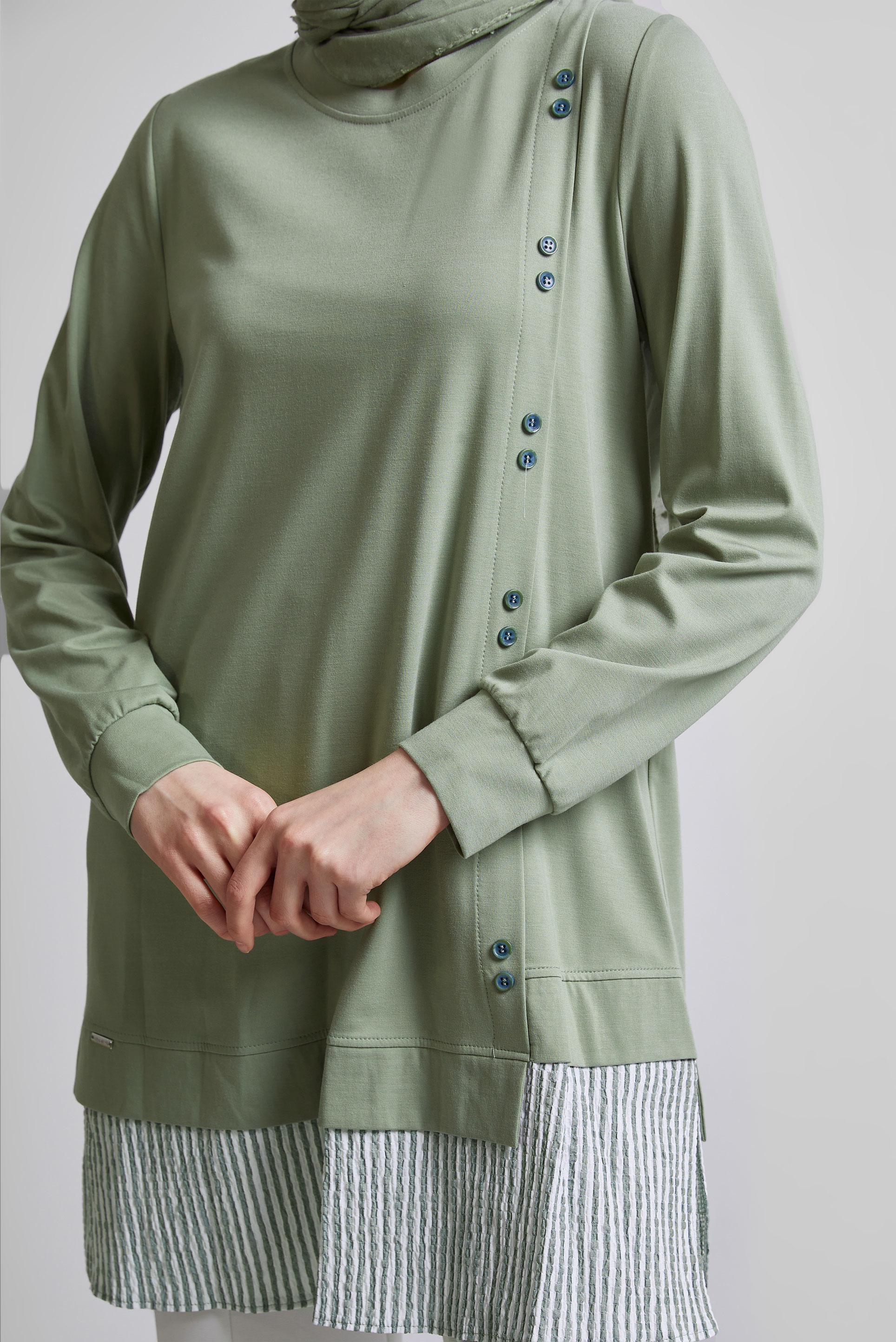 Tesettür giyim YEŞİL GARNİLİ EŞOFMAN TUNİK 45464