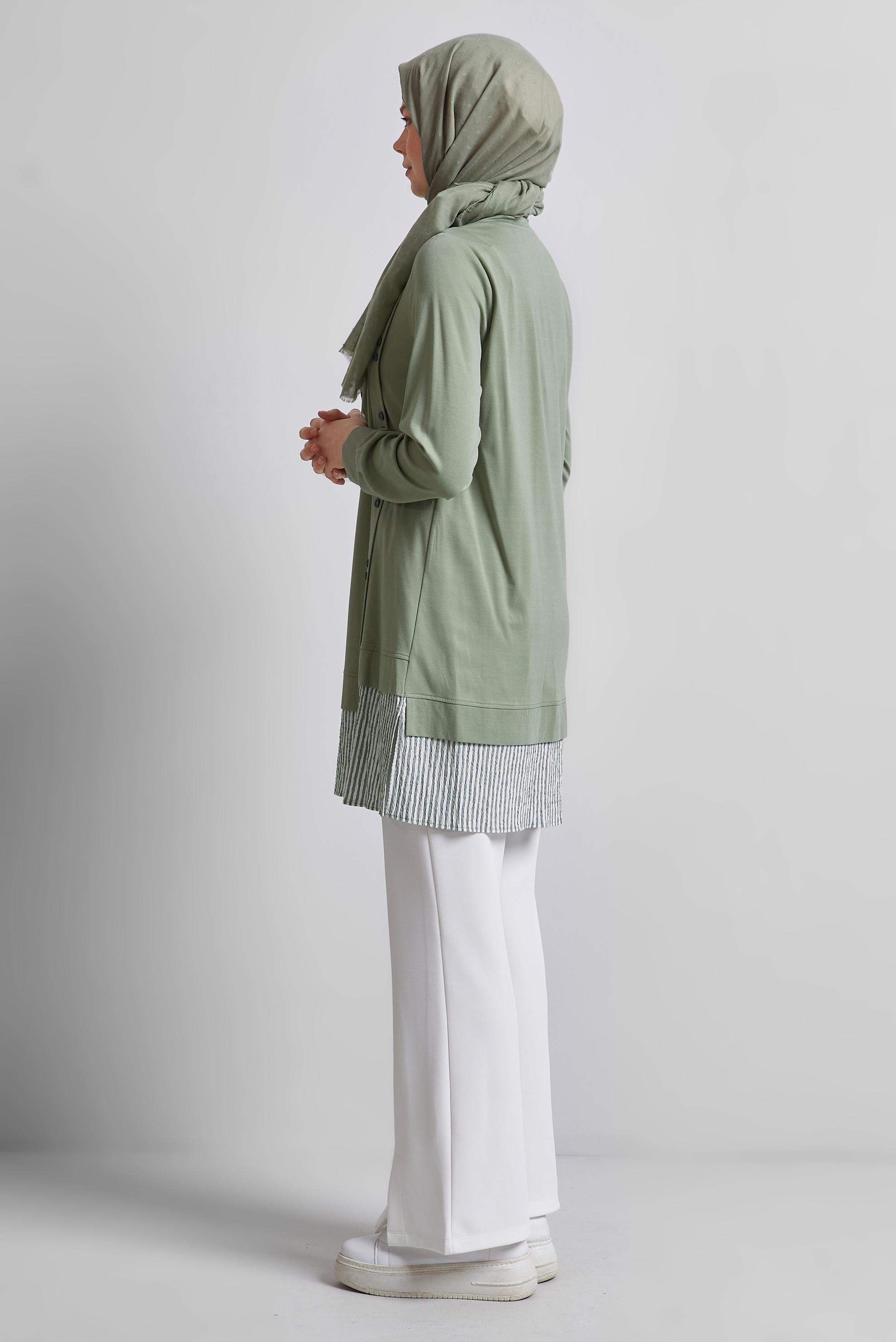 Tesettür giyim YEŞİL GARNİLİ EŞOFMAN TUNİK 45464