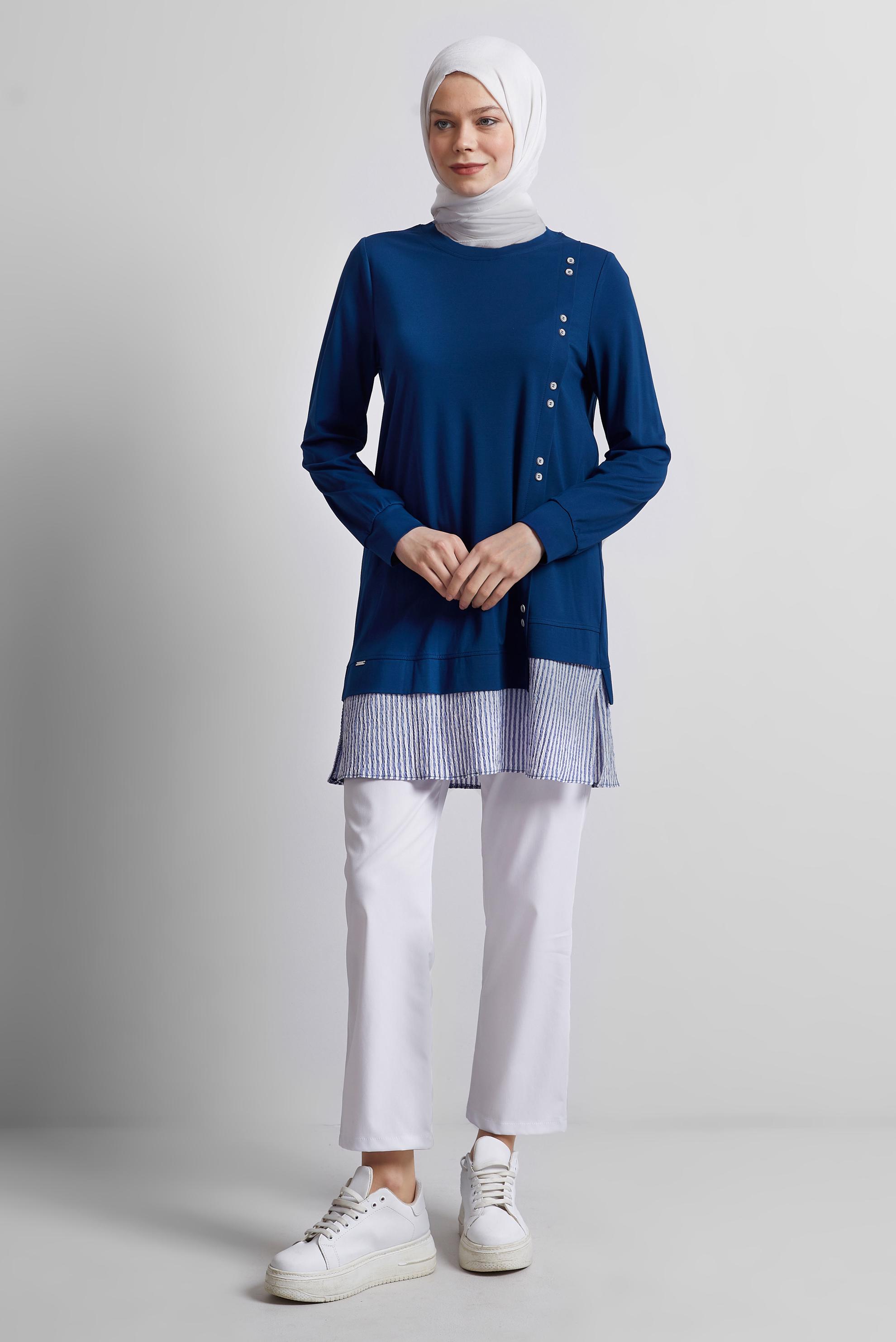Tesettür giyim LACİVERT GARNİLİ EŞOFMAN TUNİK 45464