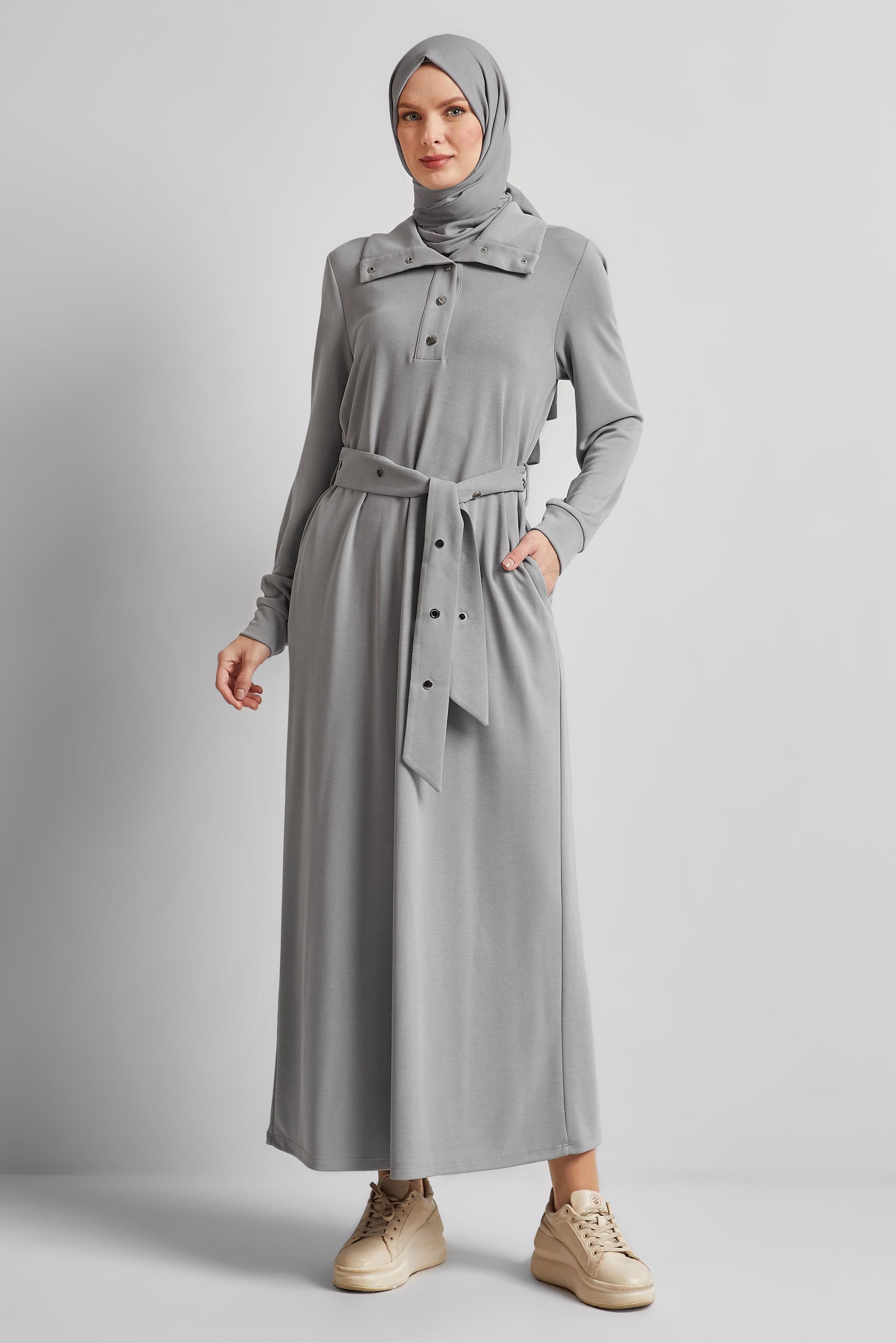 Vêtements hijab GRIS ROBE DE SURVÊTEMENT CEINTURÉE 45465
