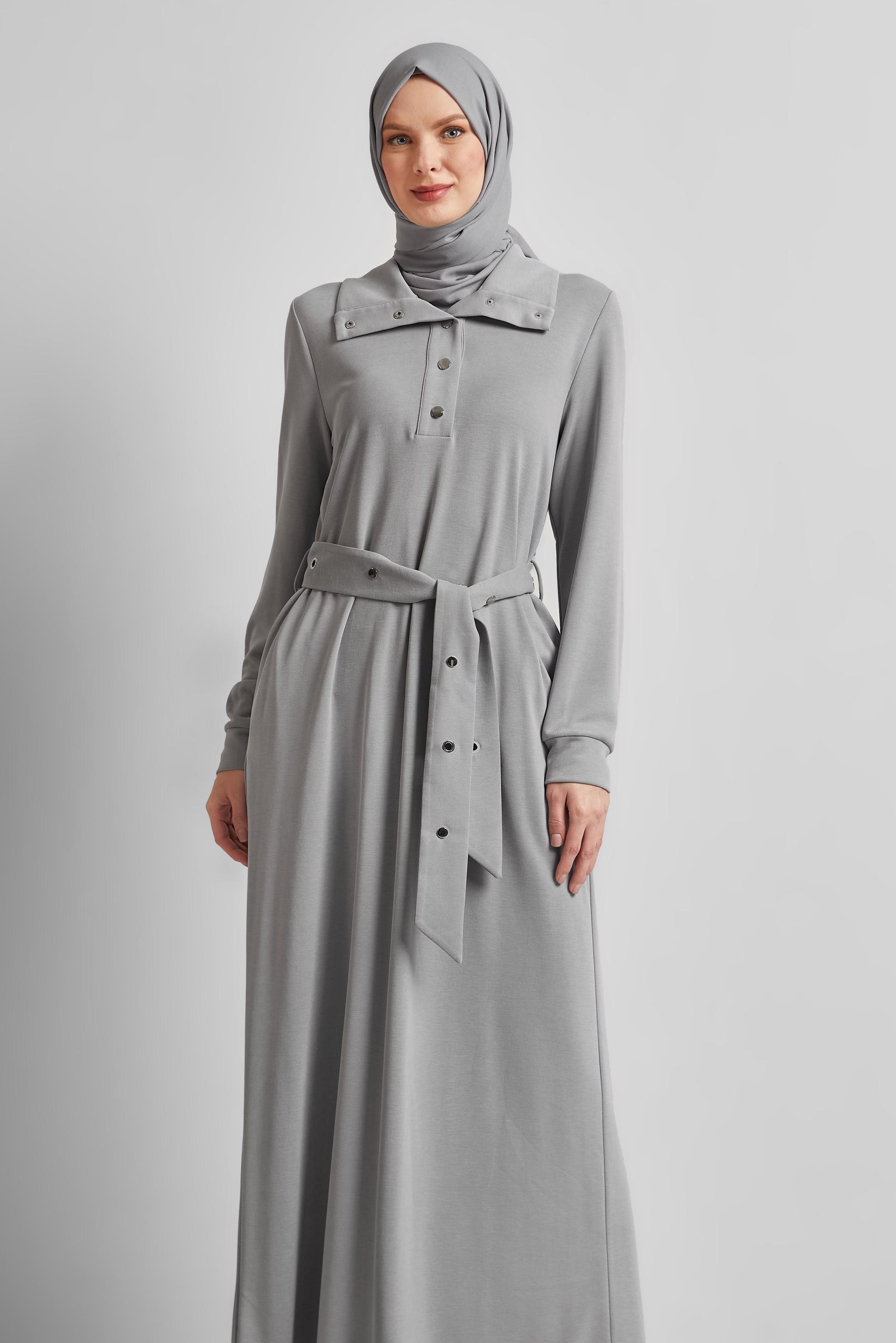 Vêtements hijab GRIS ROBE DE SURVÊTEMENT CEINTURÉE 45465