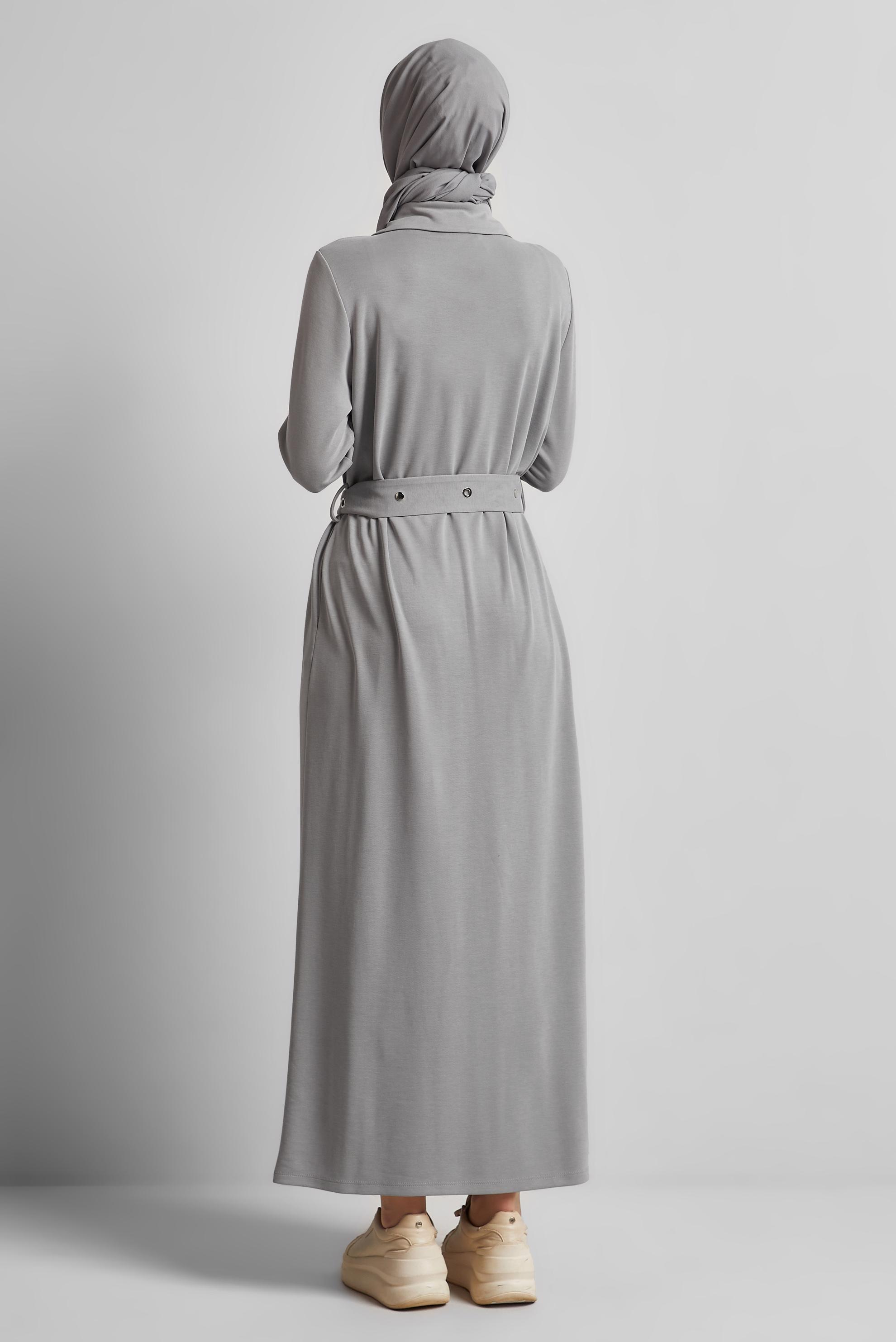 Vêtements hijab GRIS ROBE DE SURVÊTEMENT CEINTURÉE 45465