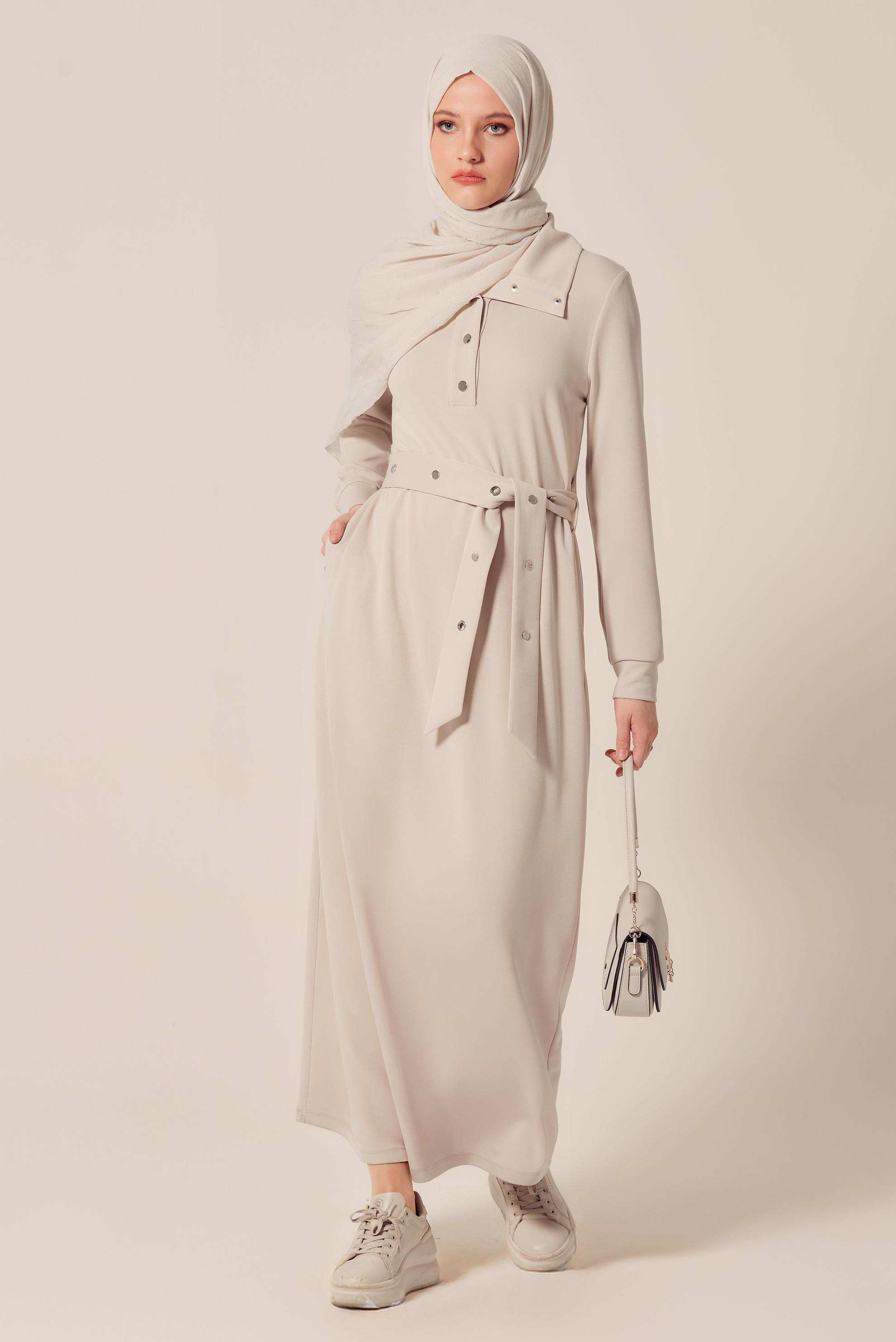 Vêtements hijab BEIGE ROBE DE SURVÊTEMENT CEINTURÉE 45465