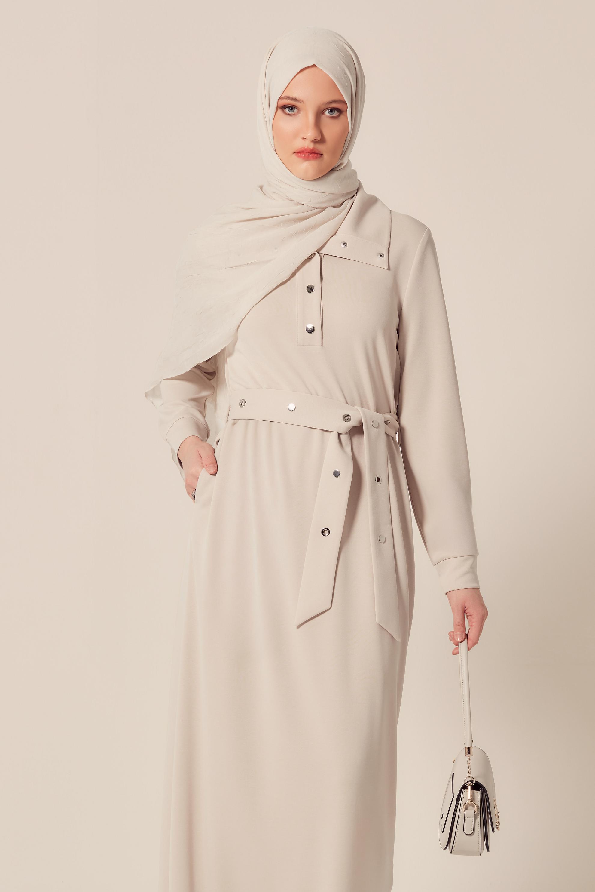 Vêtements hijab BEIGE ROBE DE SURVÊTEMENT CEINTURÉE 45465