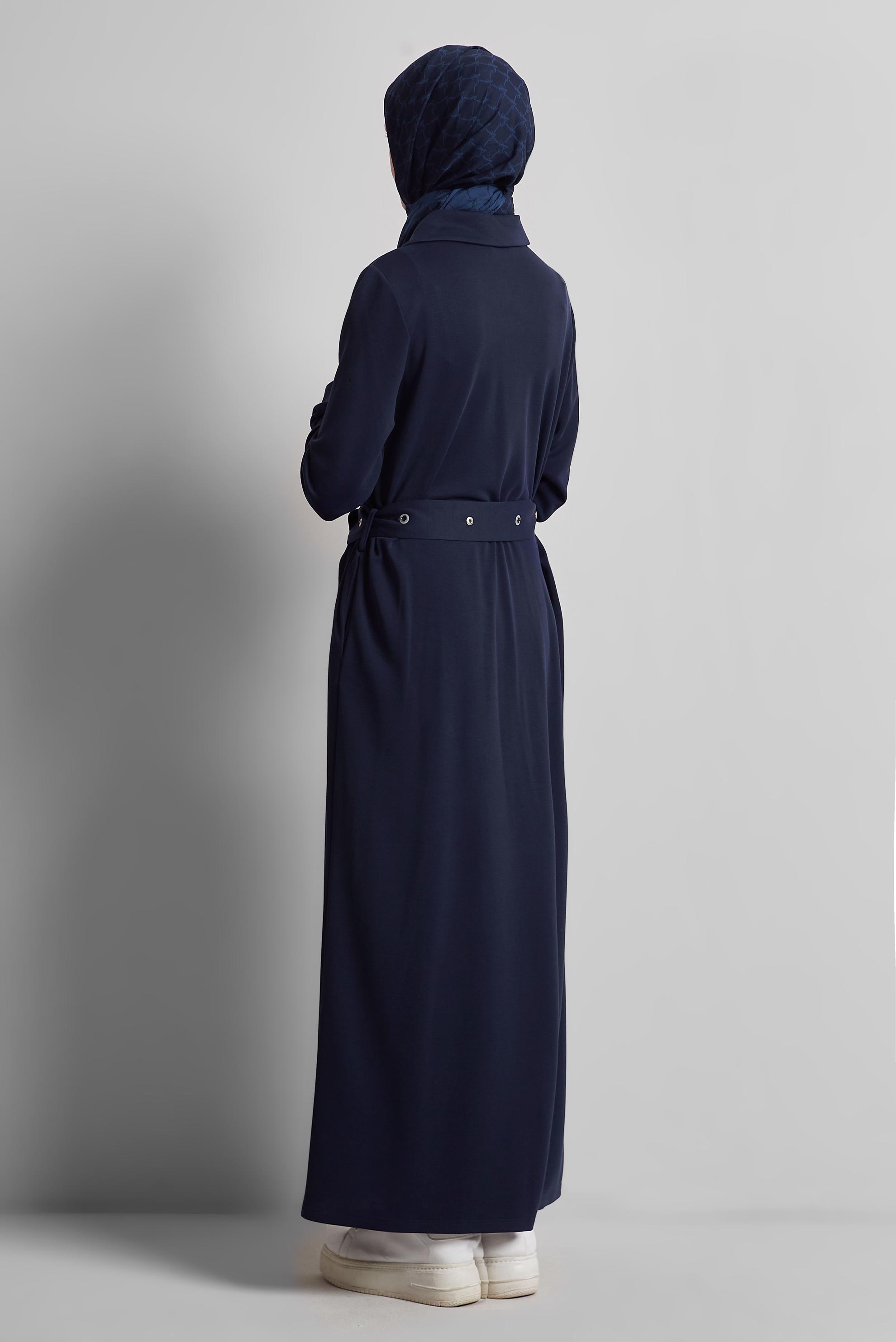 Tesettür giyim LACİVERT KUŞAKLI EŞOFMAN ELBİSE 45465